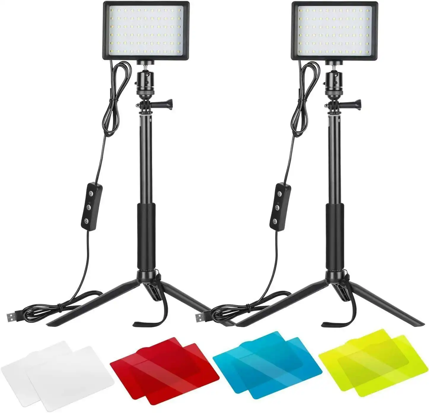 2-Pack Dimmable 5600K USB LED Video Light with Adjustable Tripod Stand
