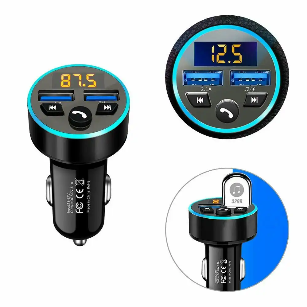 Car Bluetooth FM Transmitter Radio Adapter with Dual USB Charger for Phone Pad