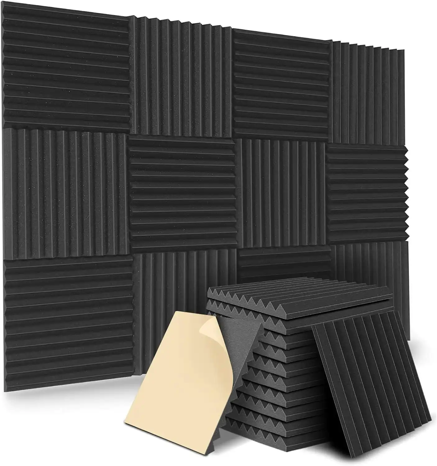 12 Pack| Self Adhesive Studio Acoustic Foam Sound Proofing Panel Strong Absorption (30cm x 30cm x 5cm)