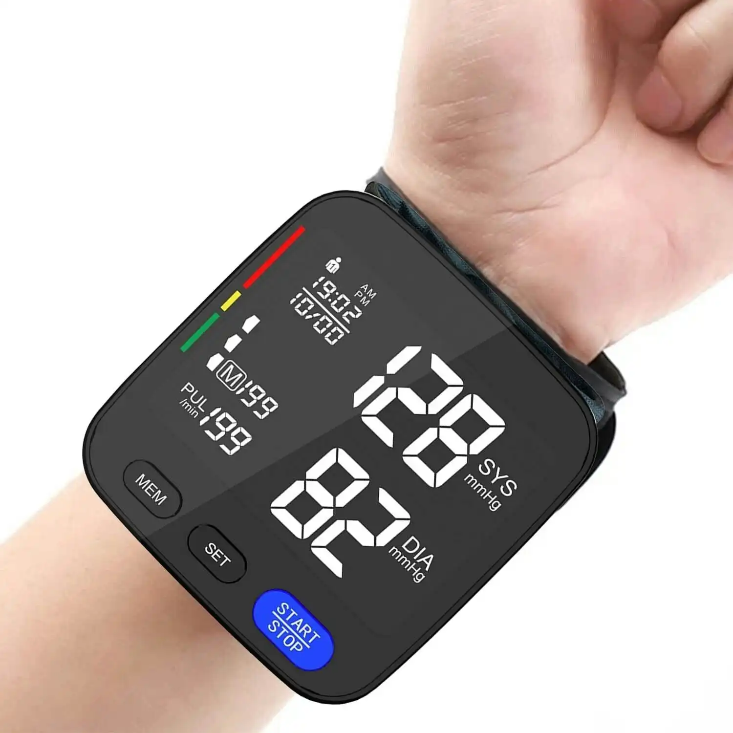 Digital Wrist Blood Pressure Monitor BP Machine Large Cuff Auto Wireless Black