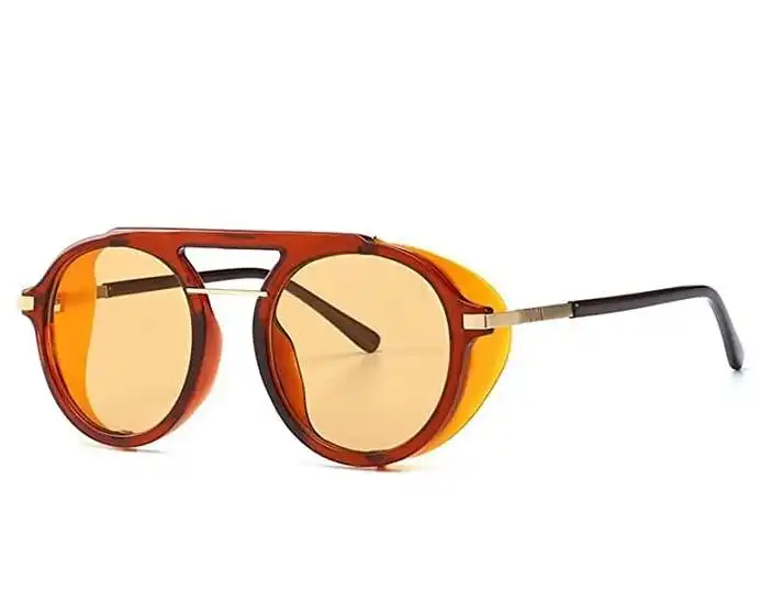 Round Vintage Polarized Sunglasses Retro Eyewear Protection Both Sides - Brown Colour