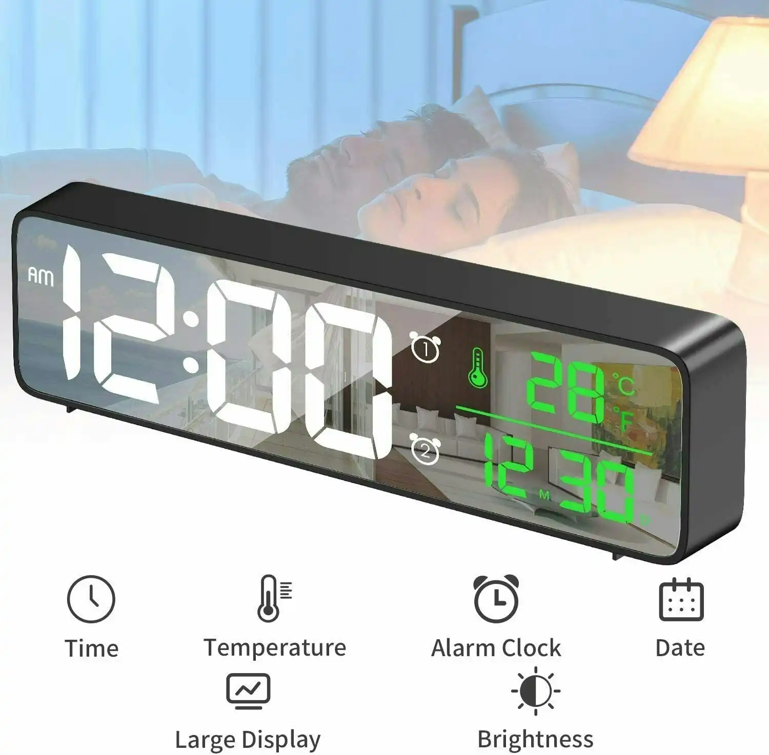 Table Clock with Temperature & Alarm | Modern Home Decor