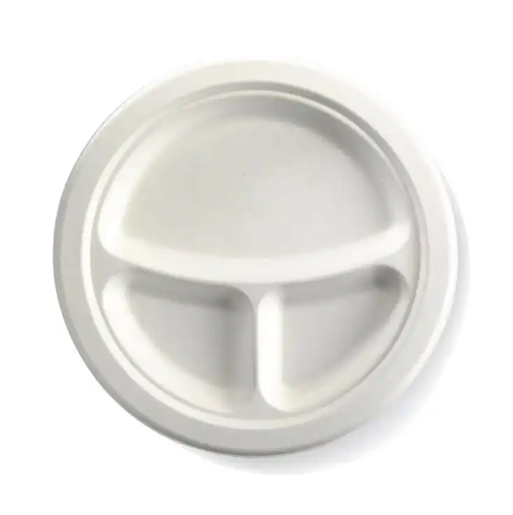 125 Pack | 100% Compostable 10 inch Heavy-Duty Plate with 3 Compartment