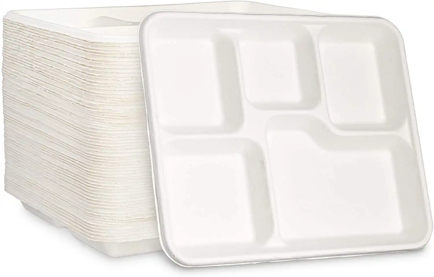 125 Pack | Disposable 100% Compostable 5 Compartment Plates Eco-Friendly