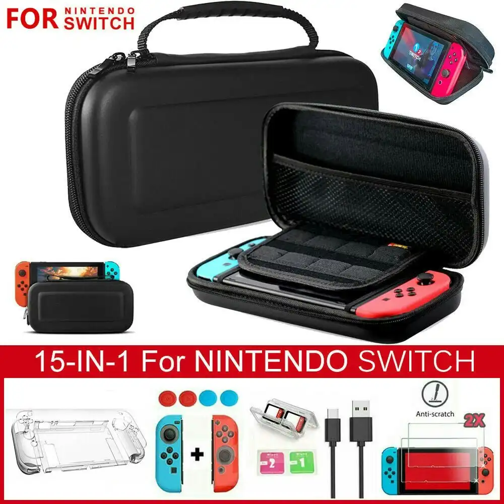 15 in 1 Nintendo Switch Travel Case EVA Hard Bag + Screen Protector + MANY Accessories