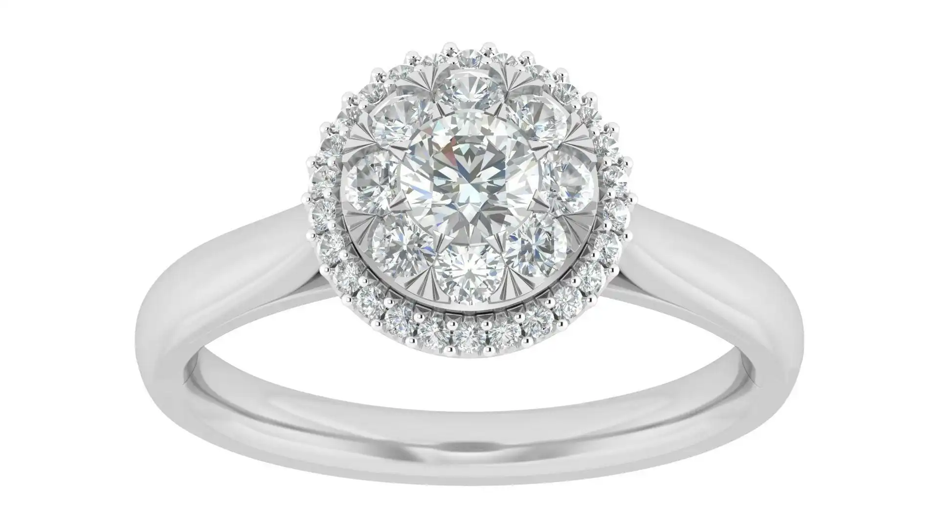 Facets of Love Halo Ring with 3/4ct of Diamonds in 18ct White Gold