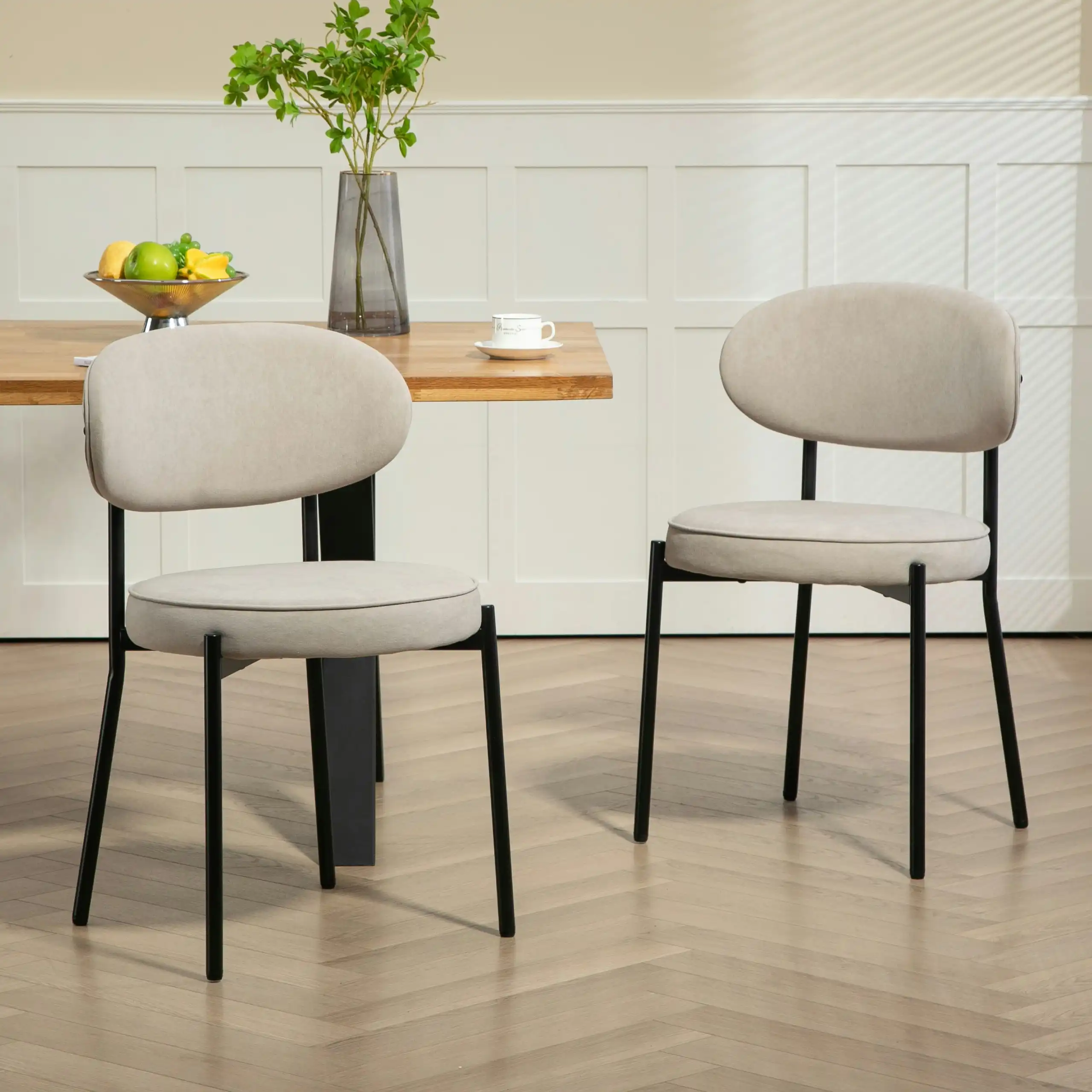 IHOMDEC Mid-Century Round Upholstered Dining Chair with Metal Frame and Legs Set of 2 Light Grey