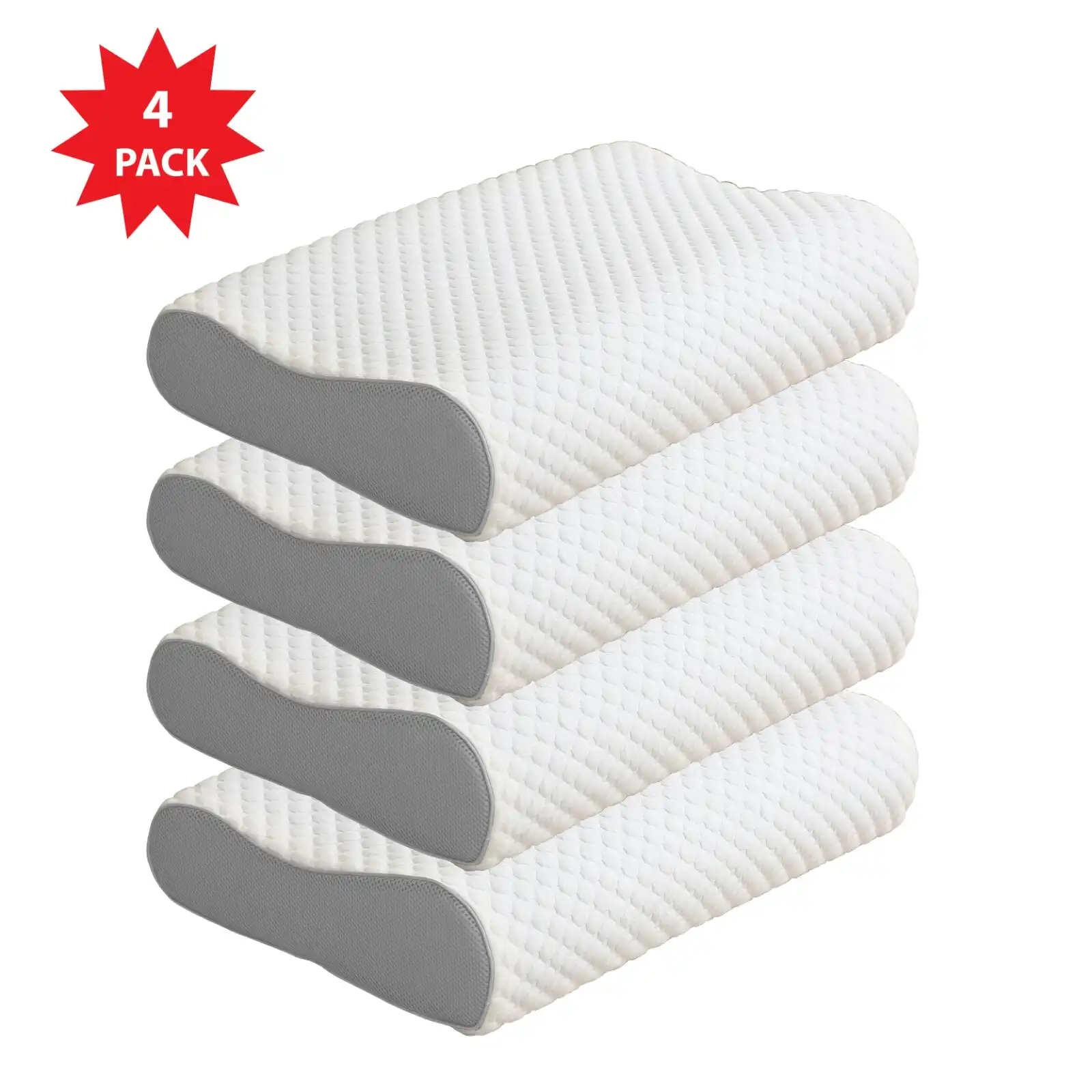 Vistara Sound Sleep Memory Foam Contour Pillow 60x40cm - 4 Pack