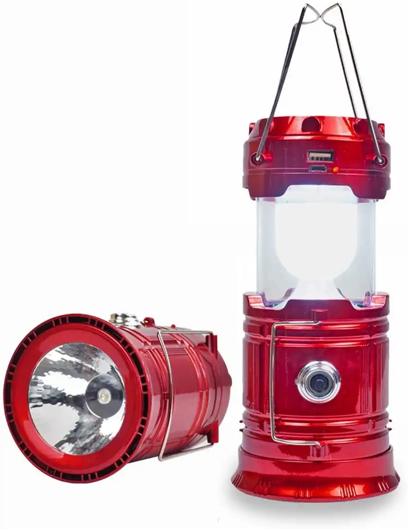 7 LED Camping Lantern Rechargeable Battery USB Output Hiking Torch 800lux - Red