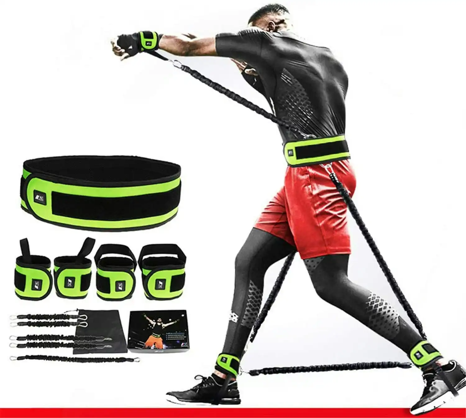 TODO 150lbs Resistance Trainer Band Set Muscle Training Belt Boxing Pilates Ankle Wrist Advanced Bounce Straps