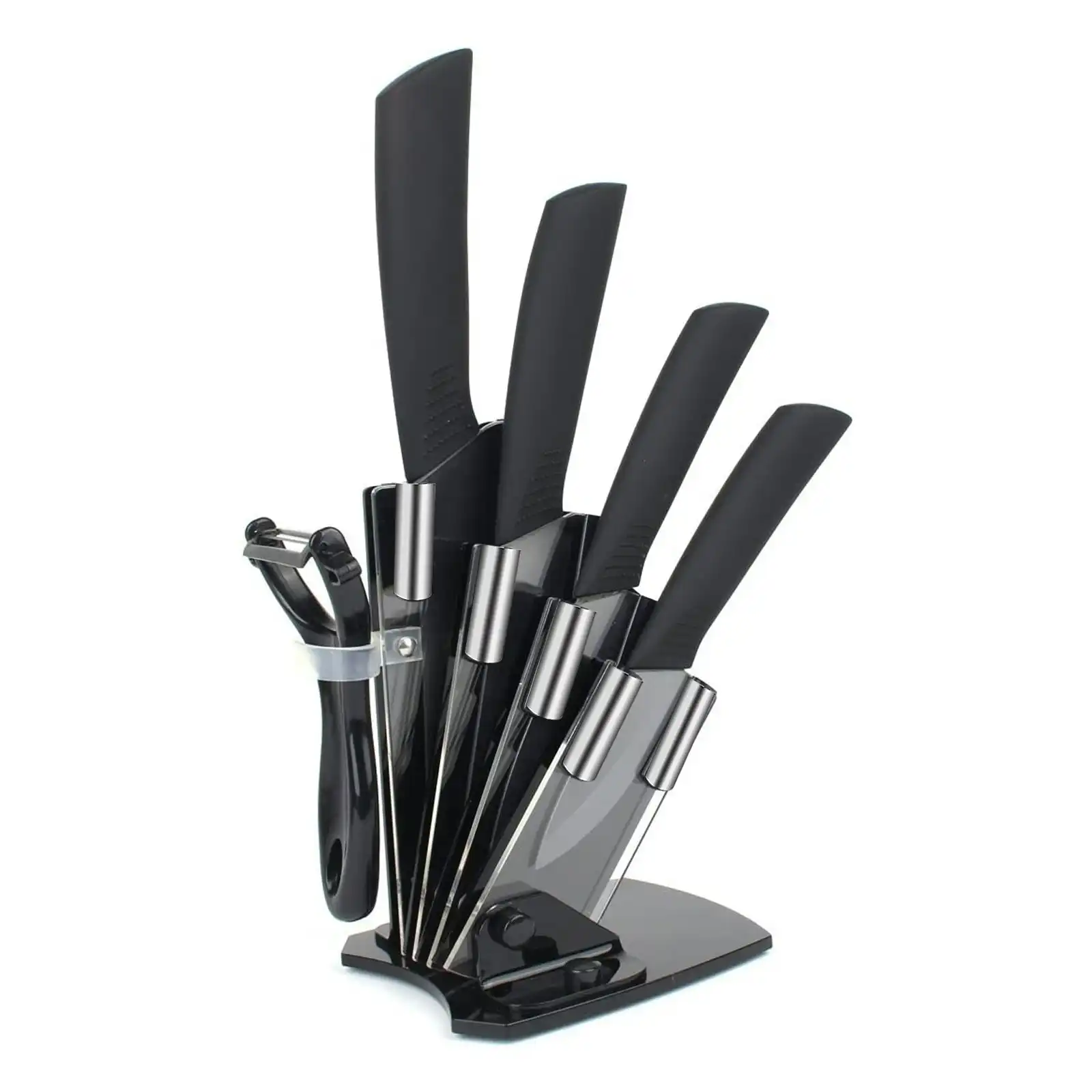 TODO 5 Pc Ceramic Knife + Peeler Set W/ Knive Stand Nano Zirconia Anti Bacterial Black