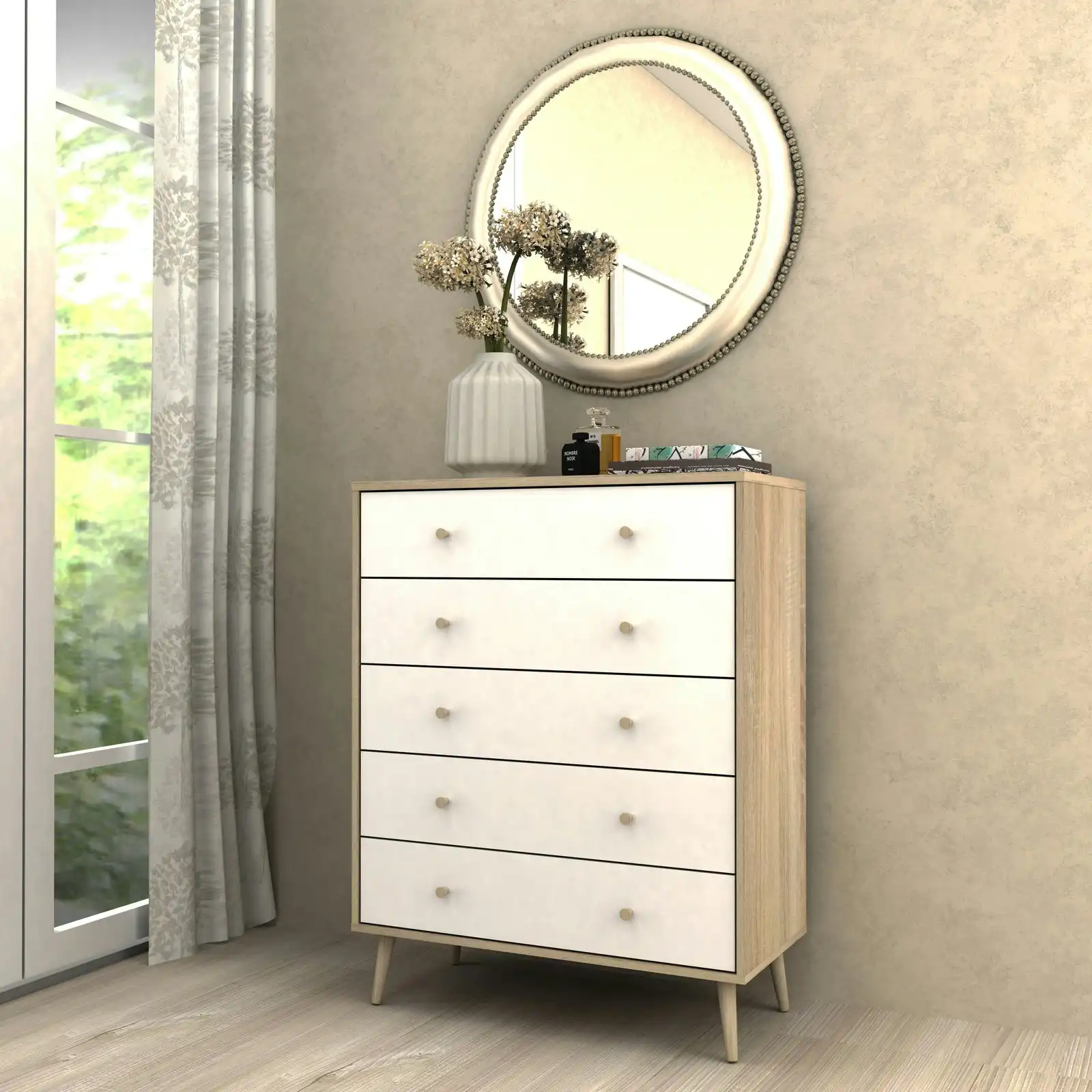 Adriana Chest of 5 Drawers Scandinavian-style Tallboy Dresser