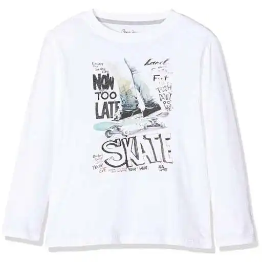 Pepe Kids Pepe Jeans Boys Skate Long Sleeve T-shirt In White