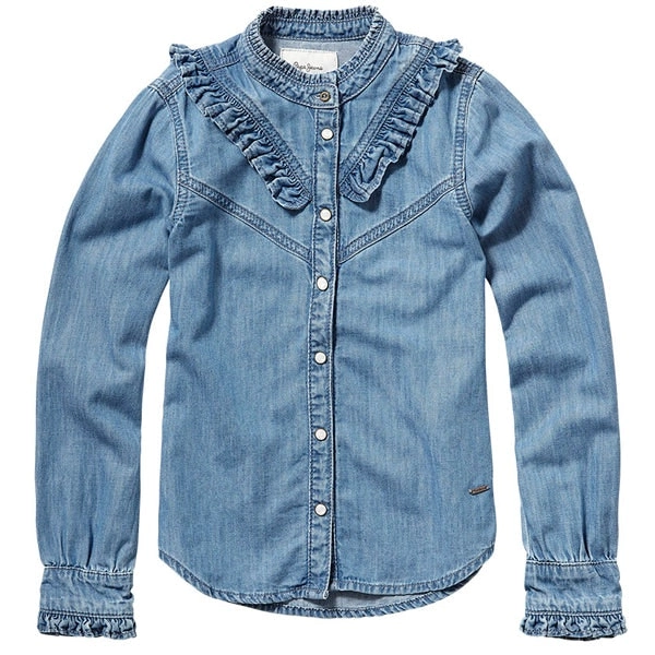 Pepe Kids Pepe Jeans Girls Rosy Ruffled Denim Shirt