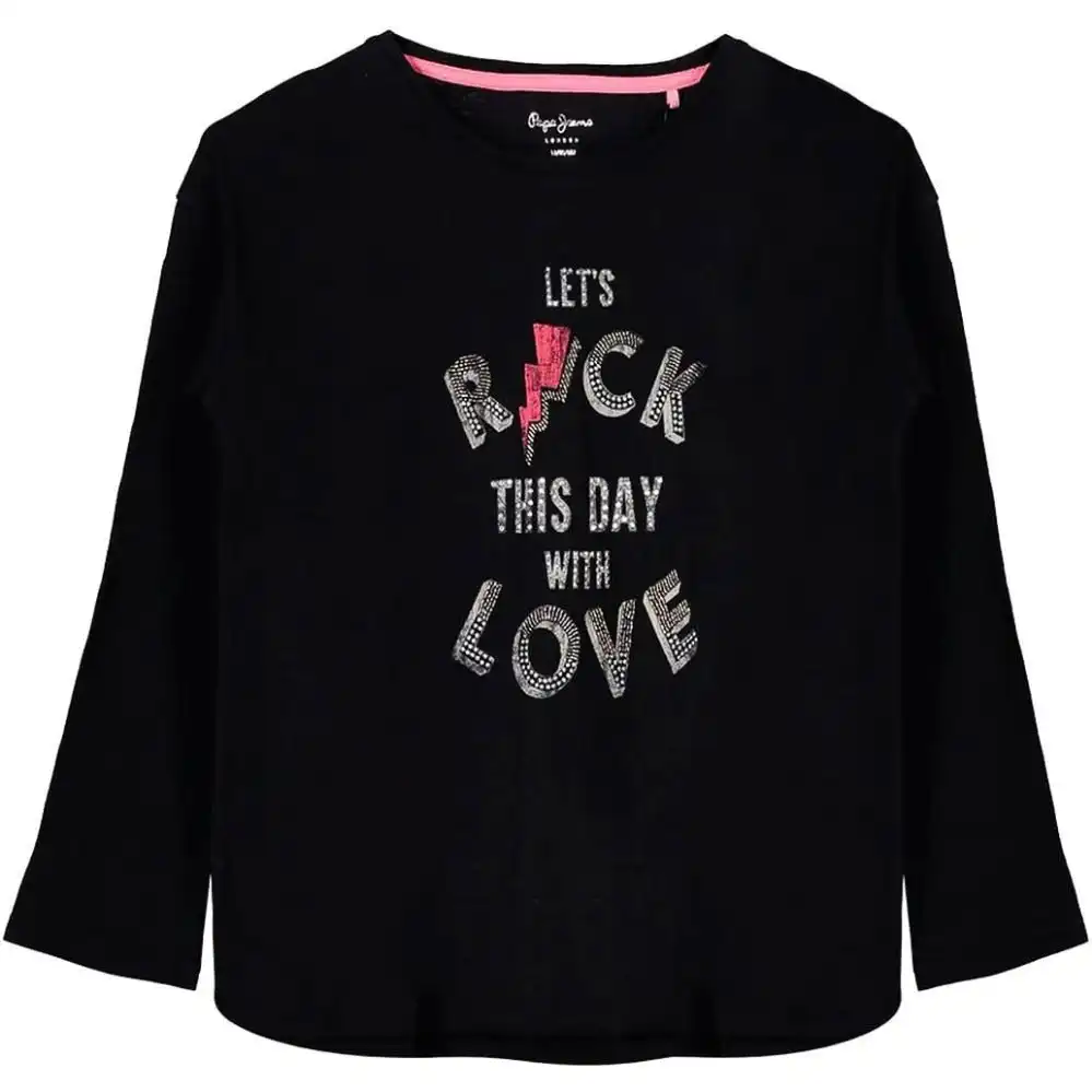 Pepe Kids Pepe Girls Black 'lets Rock' Long Sleeve T-shirt Black