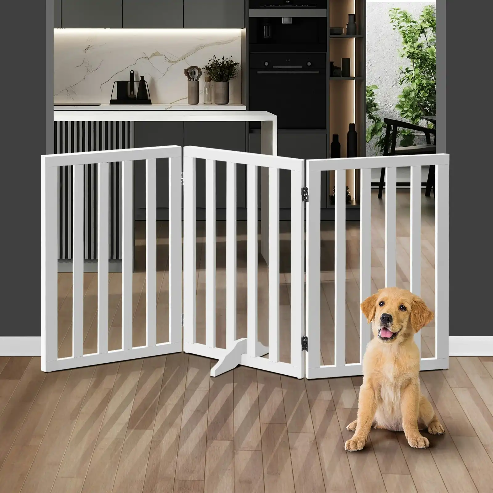Alopet Wooden Pet Gate Dog Fence Safety Stair Barrier Security Door 3-Panel 80cm