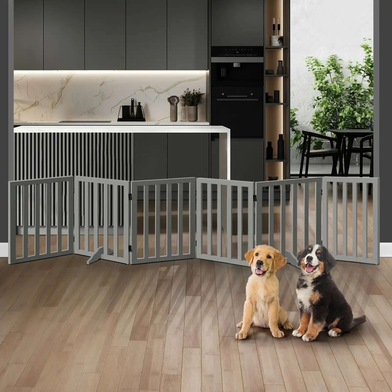 Alopet Wooden Pet Gate Dog Fence Safety Stair Barrier Security Door 6-Panel Grey
