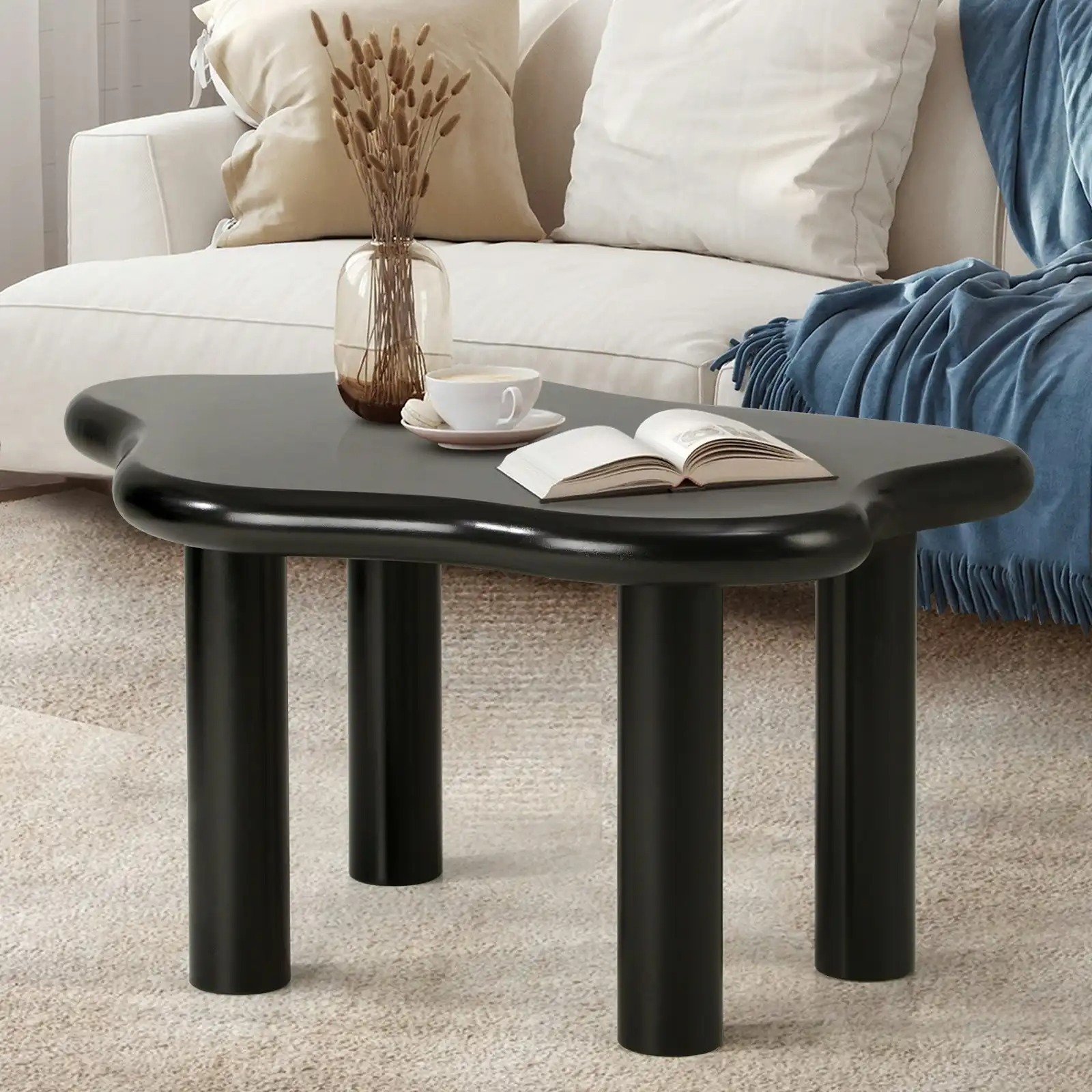 Oikiture Coffee Table Side Tables Sofa Cafe Black Irregular