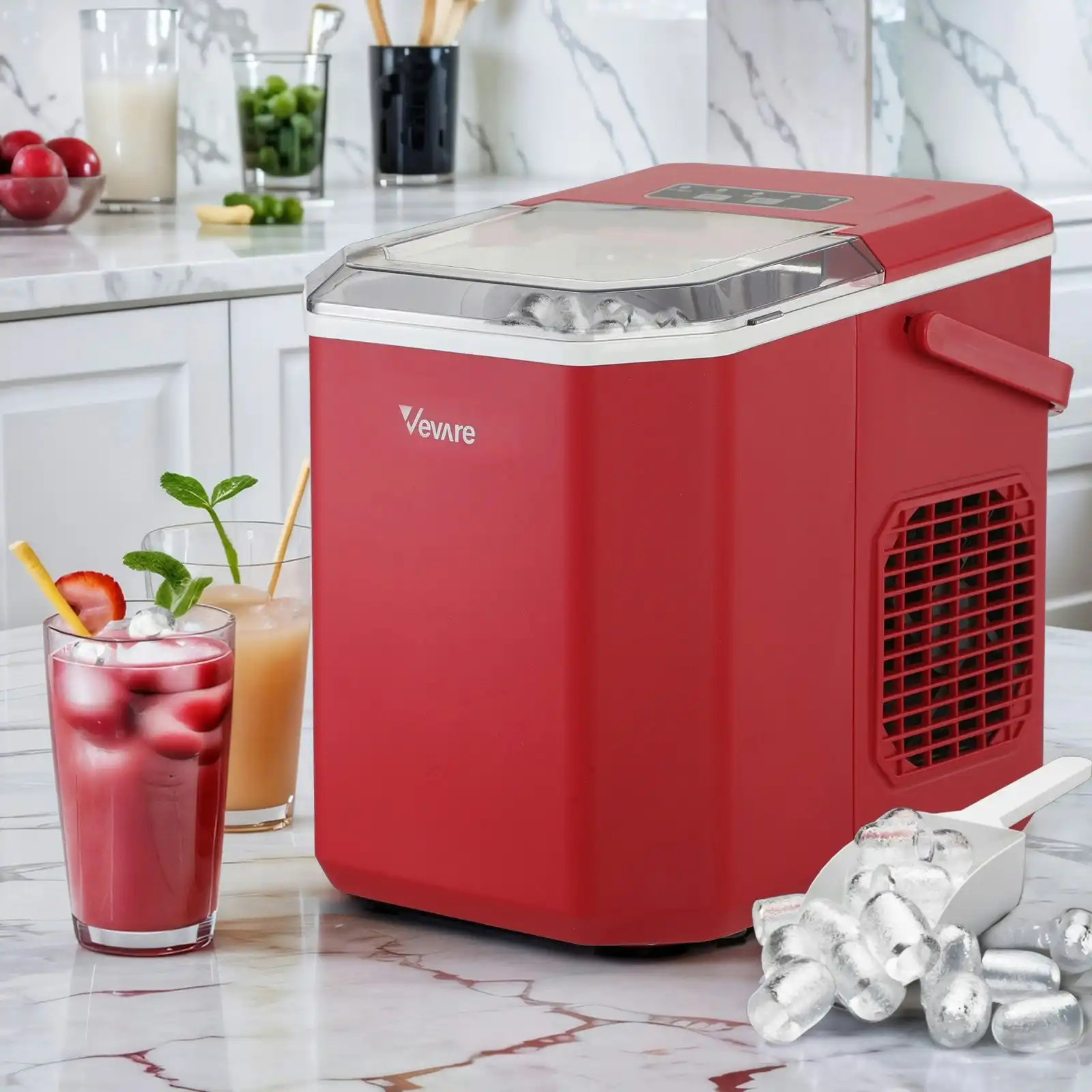 Vevare Portable Ice Maker Machine With Handle Red