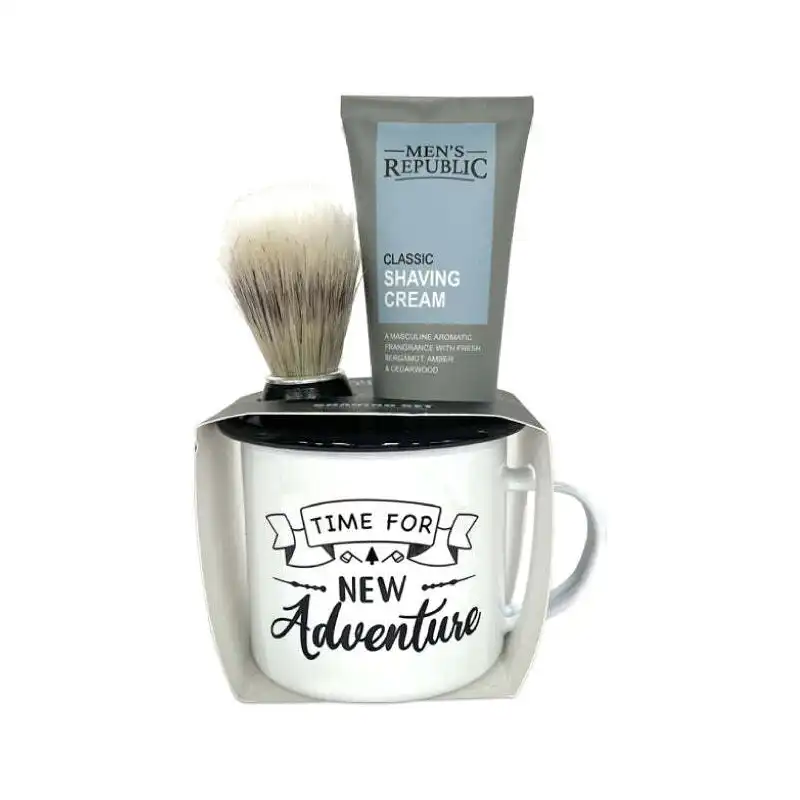 Men's Republic Coffee/Tea Drink Mug with Shaving Cream and Beard Brush Gift Set