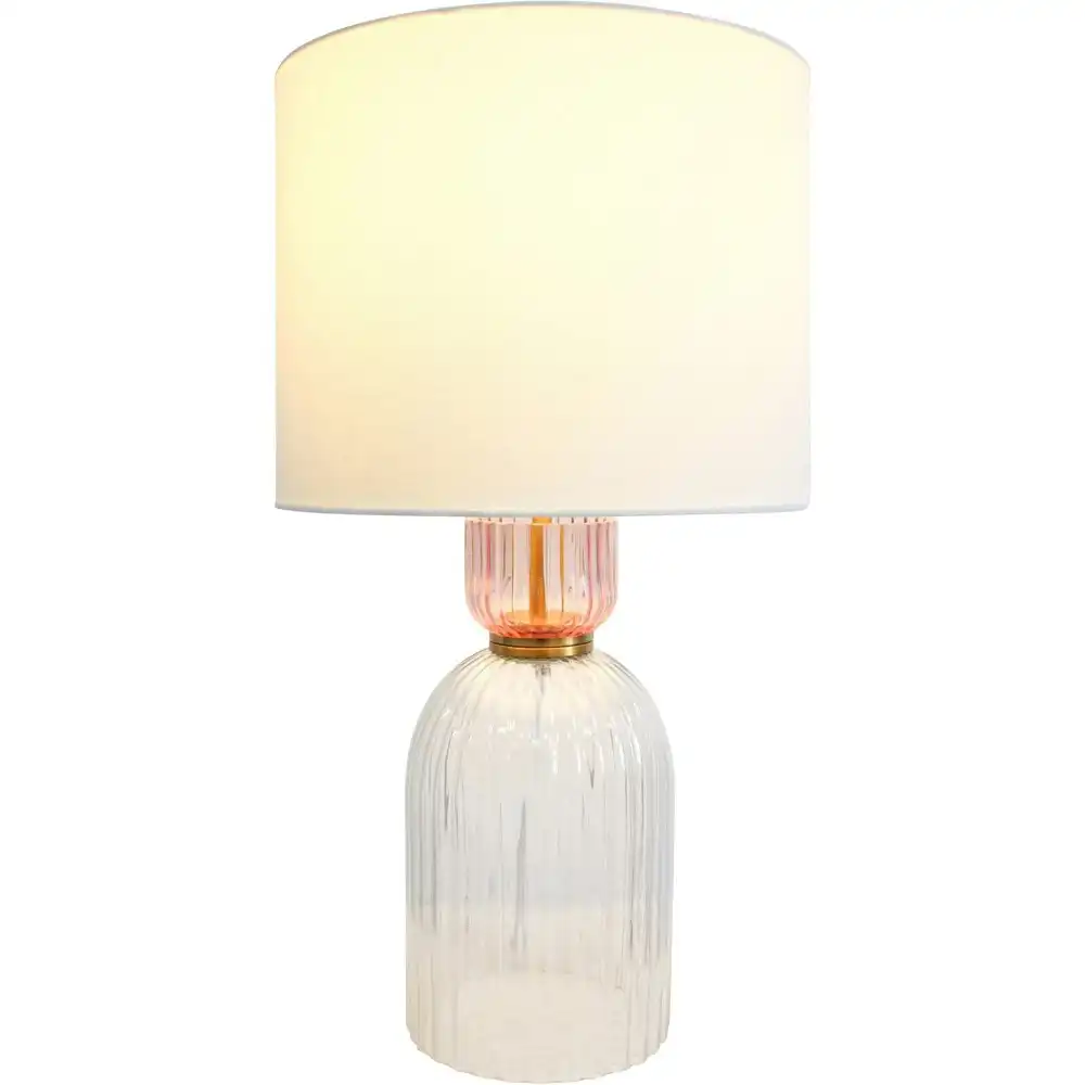 LVD Adele Glass/Metal/Linen 56cm Lamp /Office Desk/Table Lampshade Pink