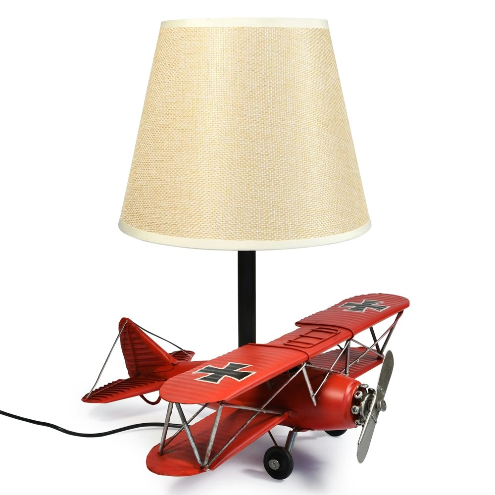 Auto Petit USB Desk/Table LED Lamp Baron Plane 29x33cm Retro Home Décor Red