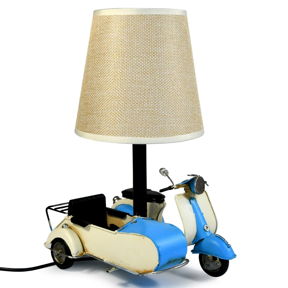 Auto Petit USB LED Desk/Table Lamp Scooter & Sidecar Home Décor 18x26cm Blue