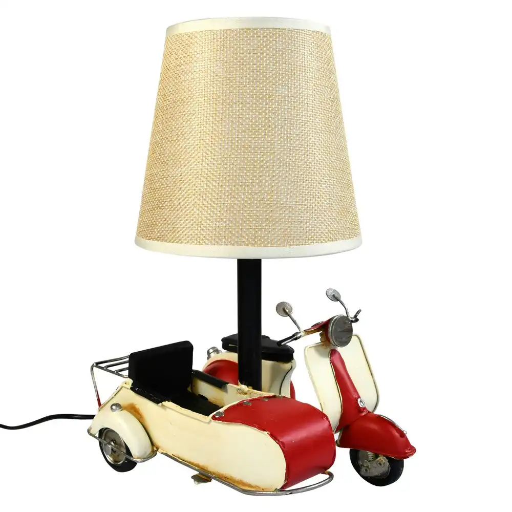 Auto Petit USB LED Desk/Table Lamp Scooter & Sidecar Home Décor 18x26cm Red
