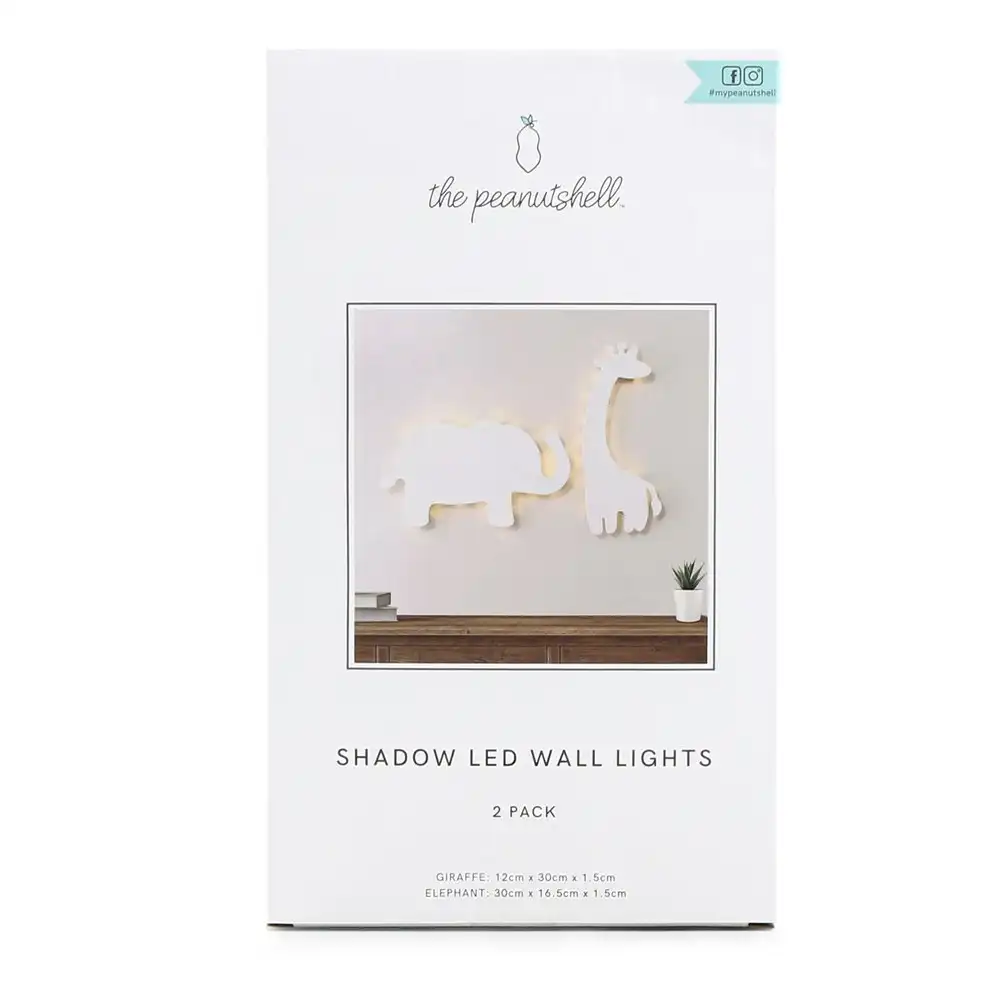 2pc The Peanutshell 30cm Shadow Wall Light Hanging Decor Safari Animals White