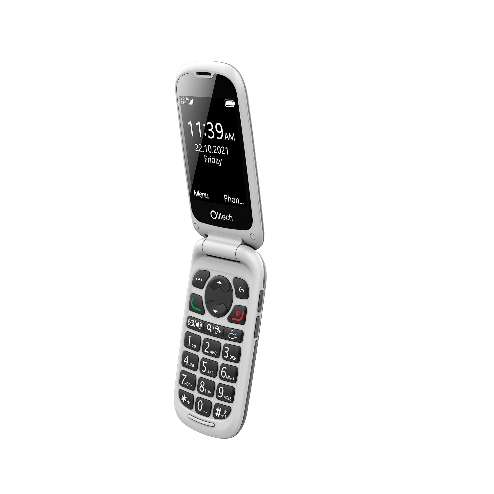 Olitech Easy Flip2 4G Seniors Phone Big Buttons GPS Location - Black/White