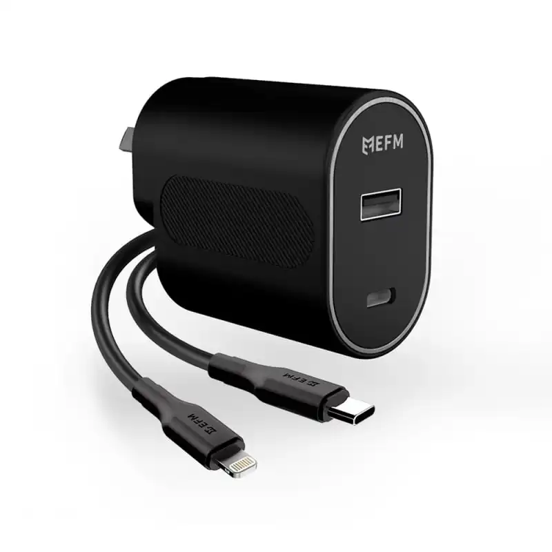 EFM 60W Dual Port Wall Charger With Type C to Lightning Cable 1M - Black