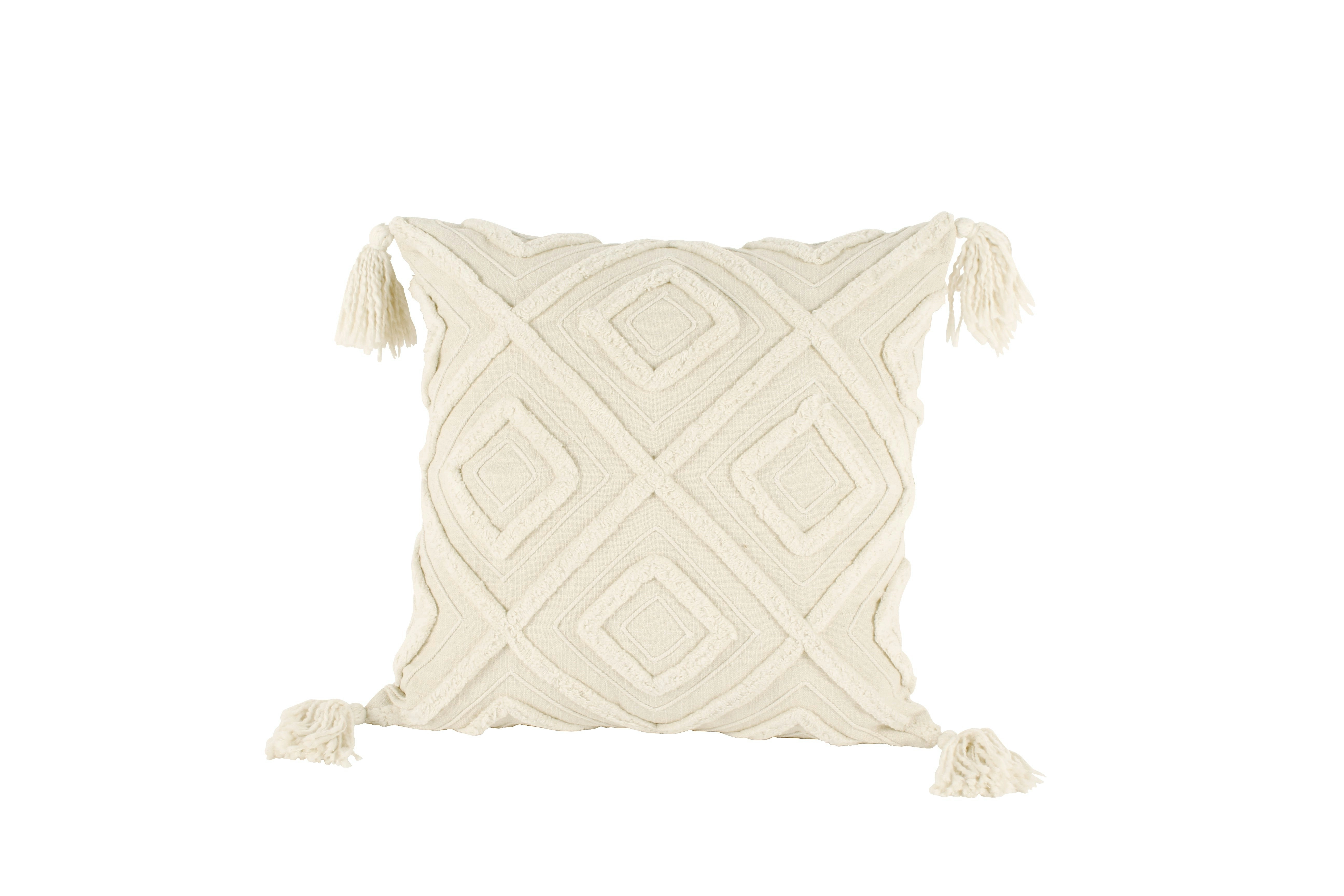 Harriett Embroidered Cotton Cushion With Tassel 500g Fill