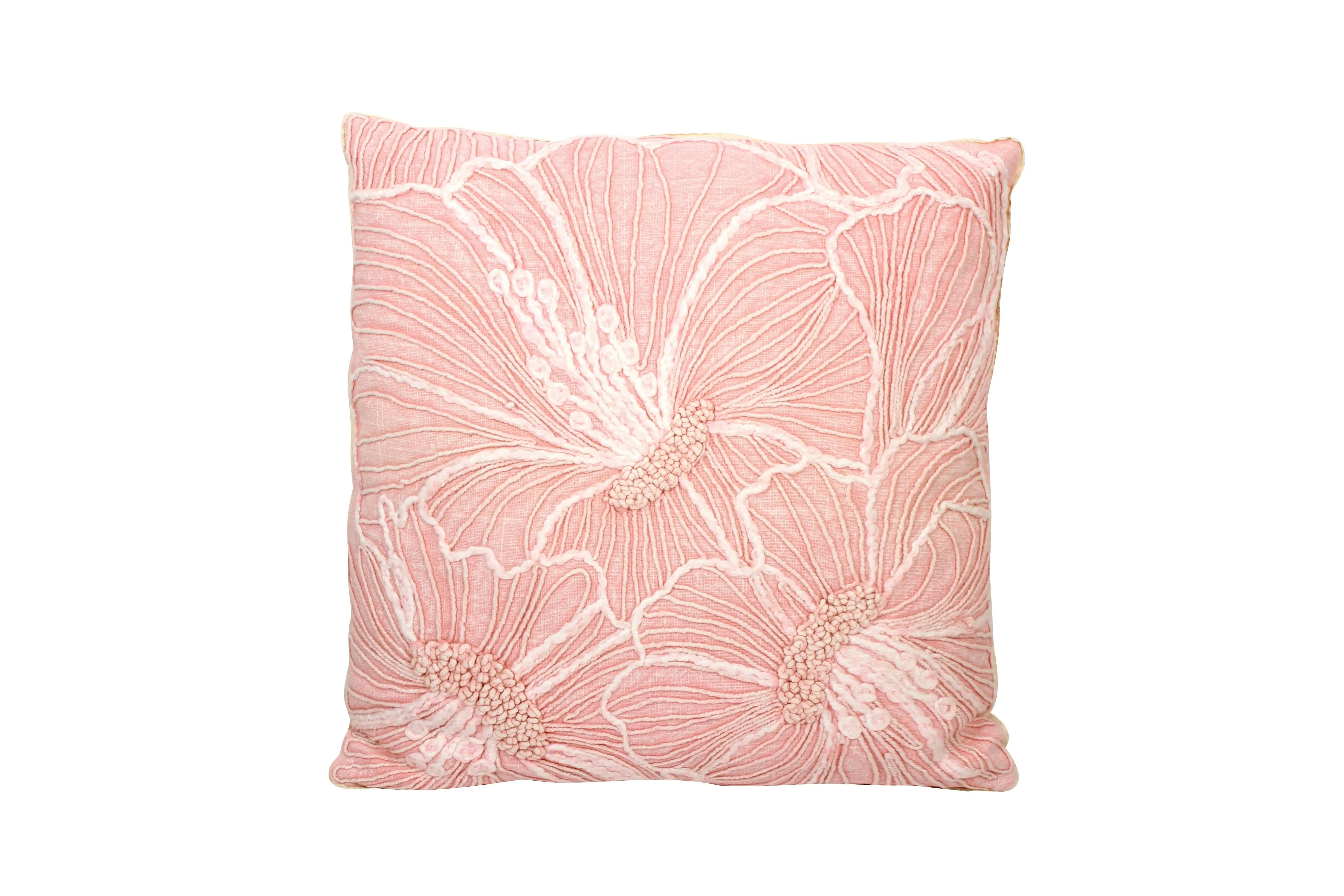 Pink Floral Embroidered Cushion46X46cm