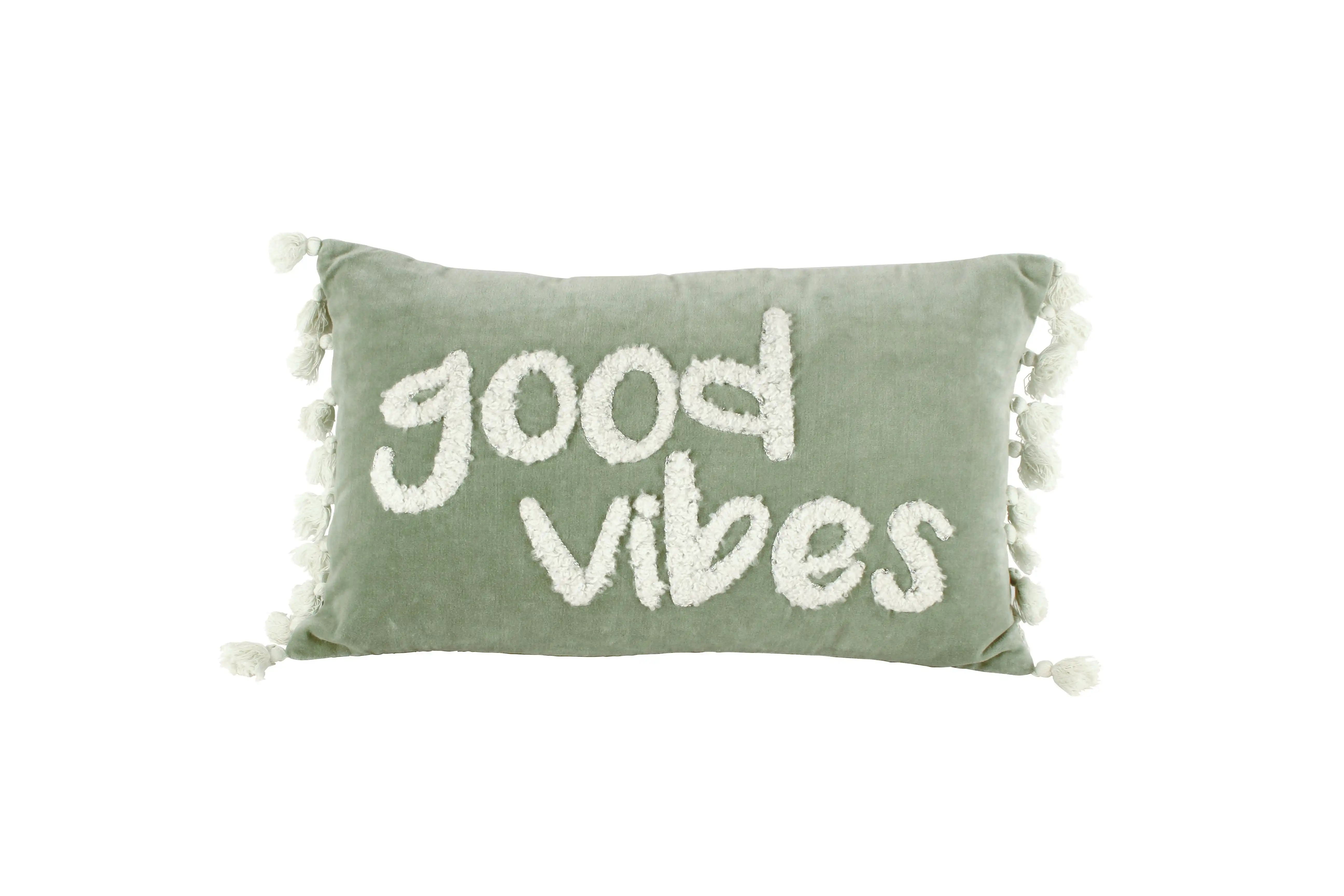 Embroidered Cotton Good Vibes Cushion 51X31cm