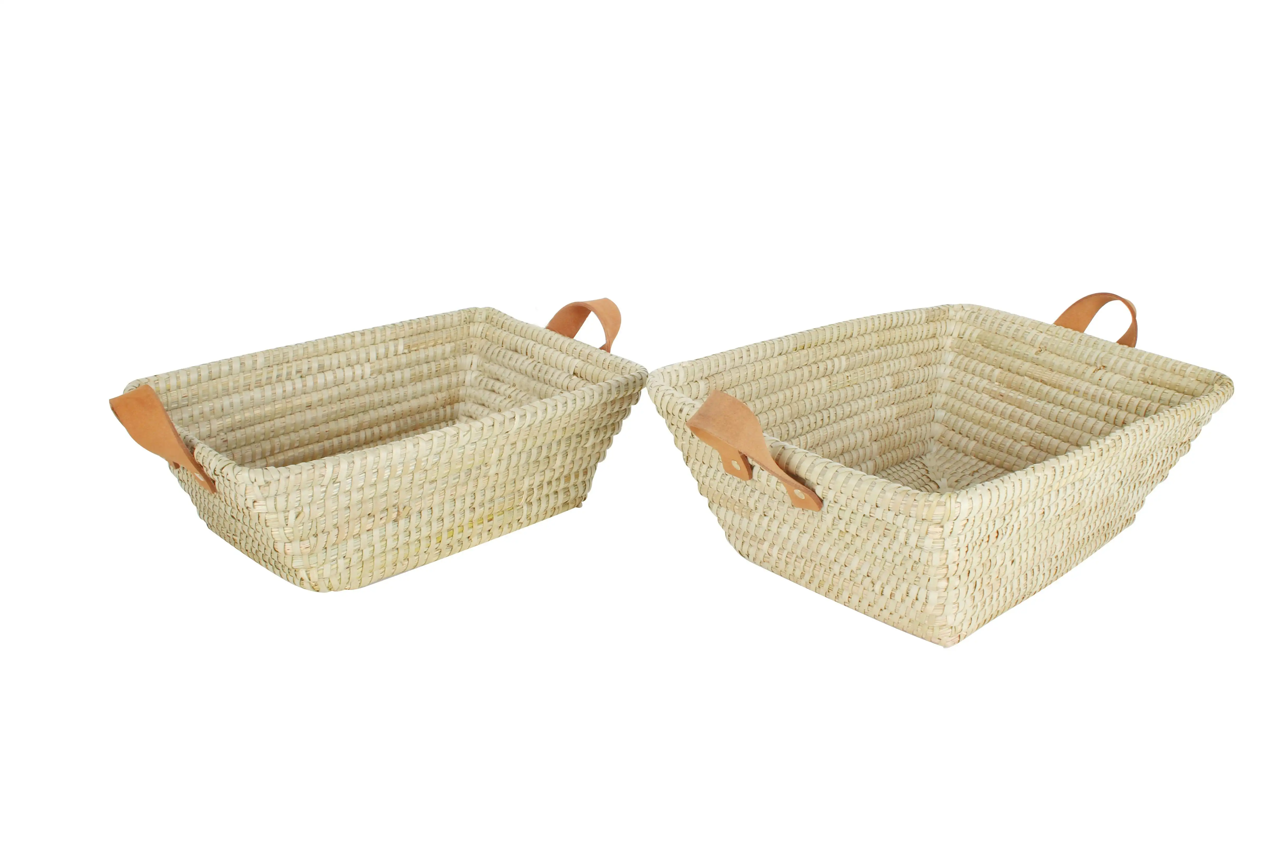 Noosa Set Of 2 Palm Leaf Basket Leather Handle