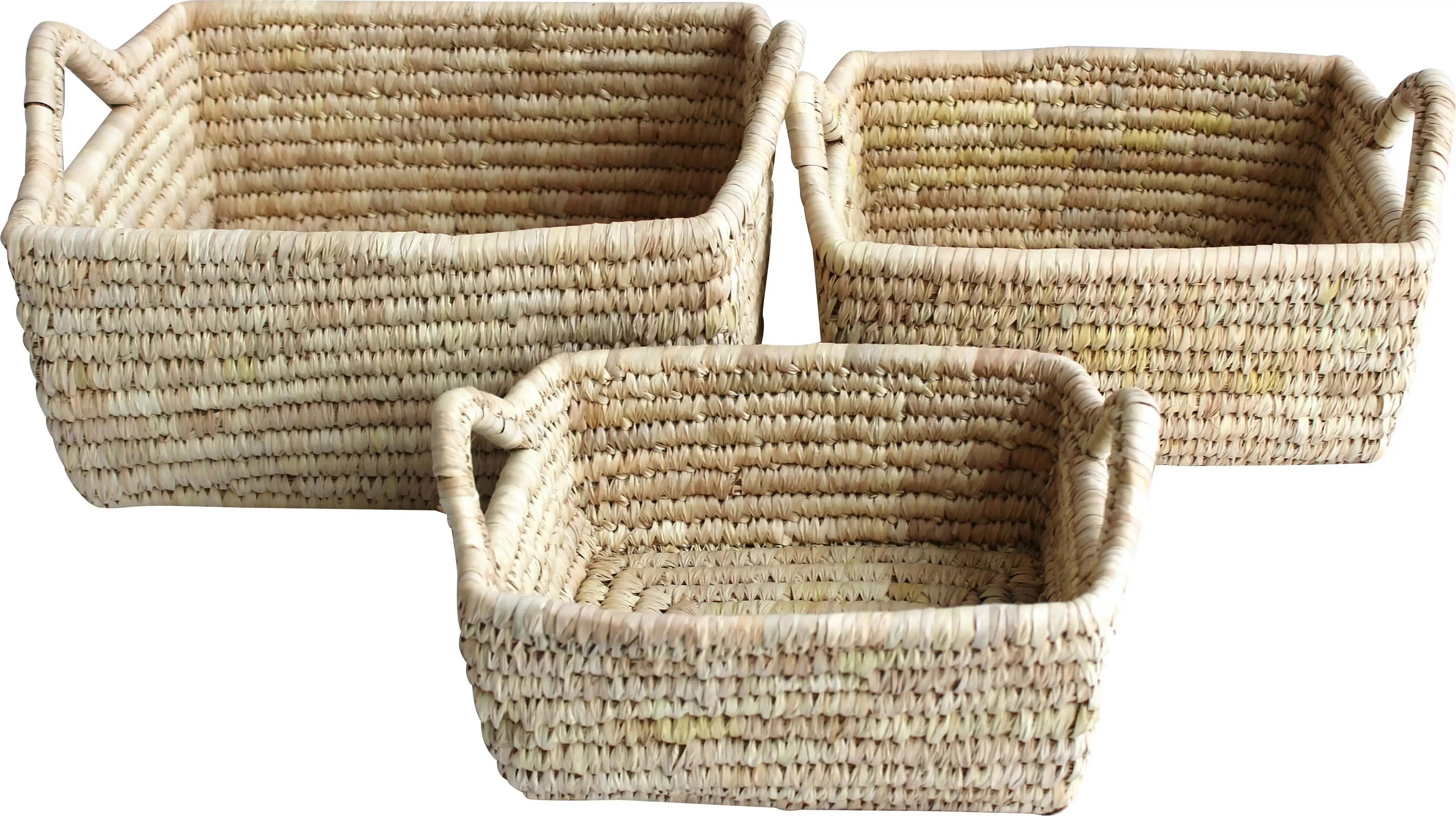 Elli Set Of 3 Seagrass And Date Leaf Rectangle Baskets