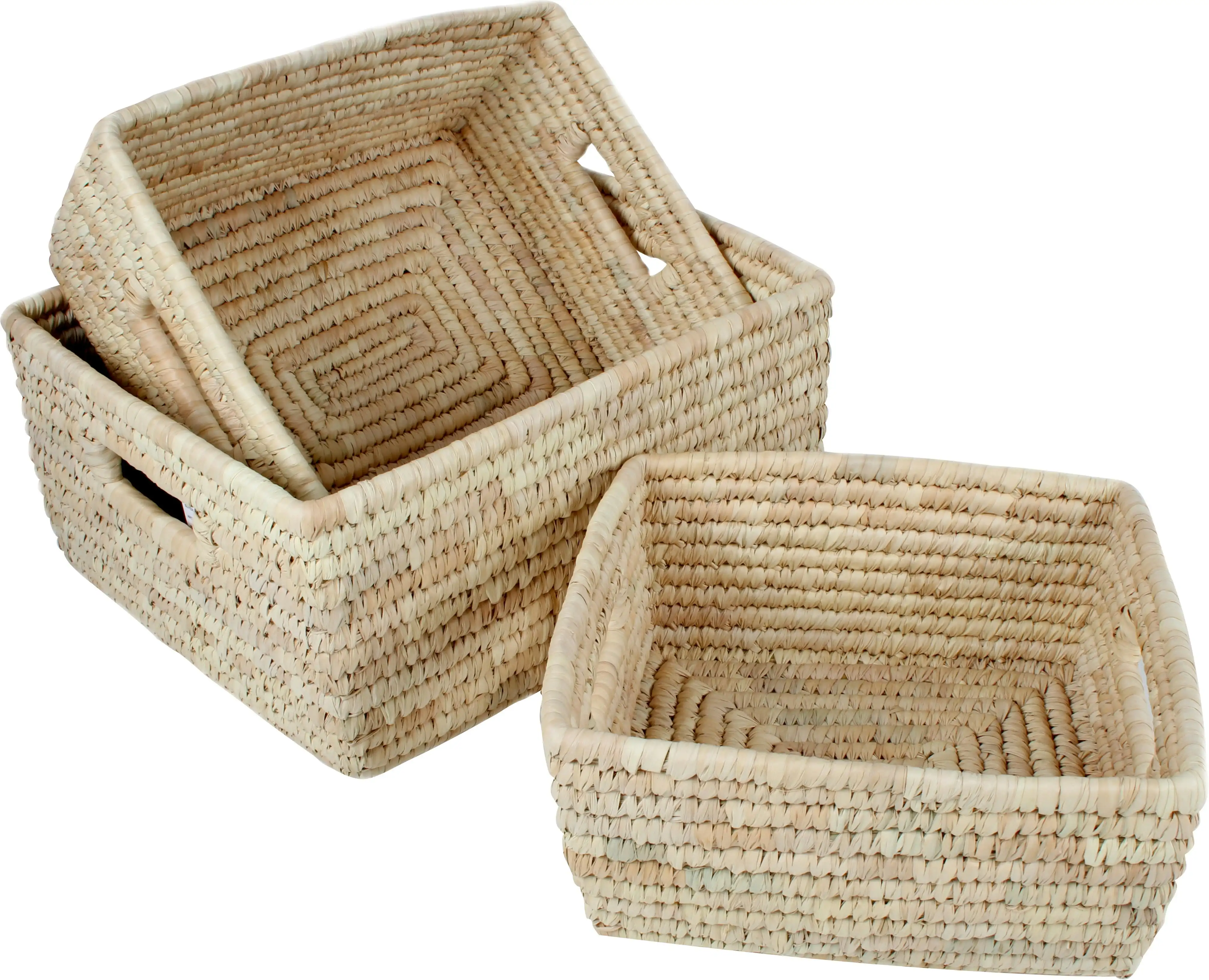 Erin Set Of 3 Seagrass And Date Leaf Rectangle Baskets