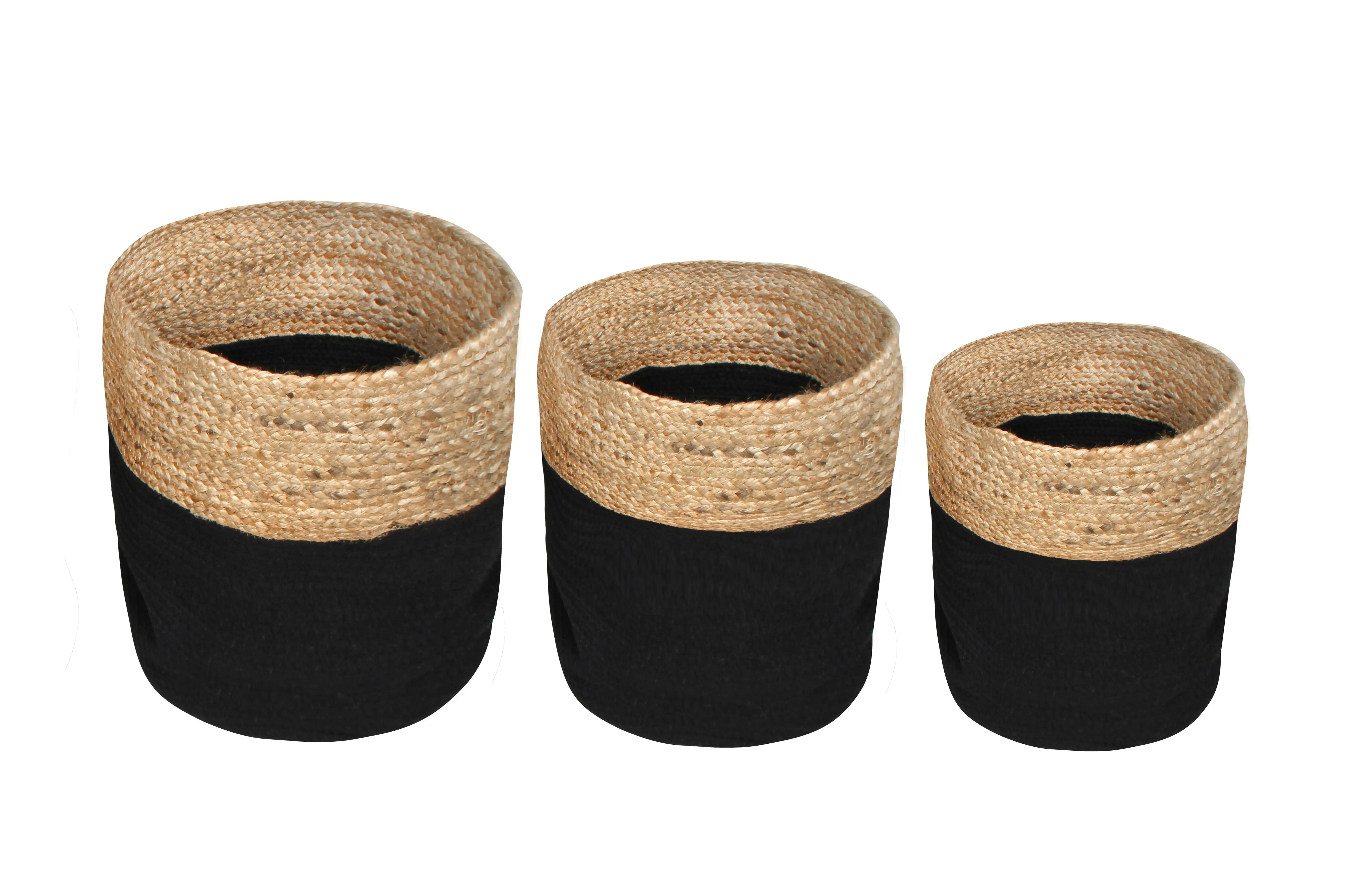 Set Of 3 Jute Baskets Large 35 x 35cm