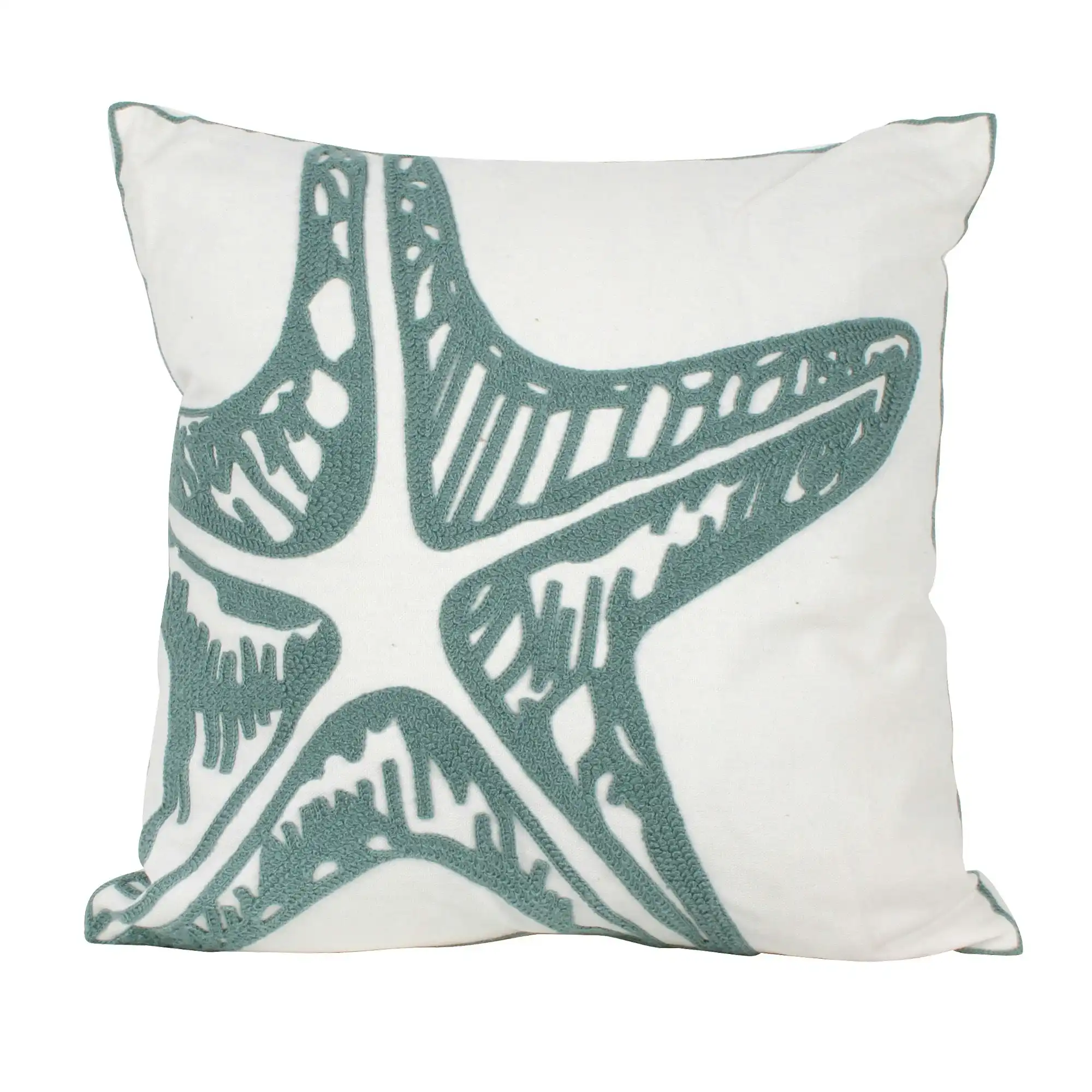 Turquoise Star Fish Embroidered Cushion 43 x 43cm