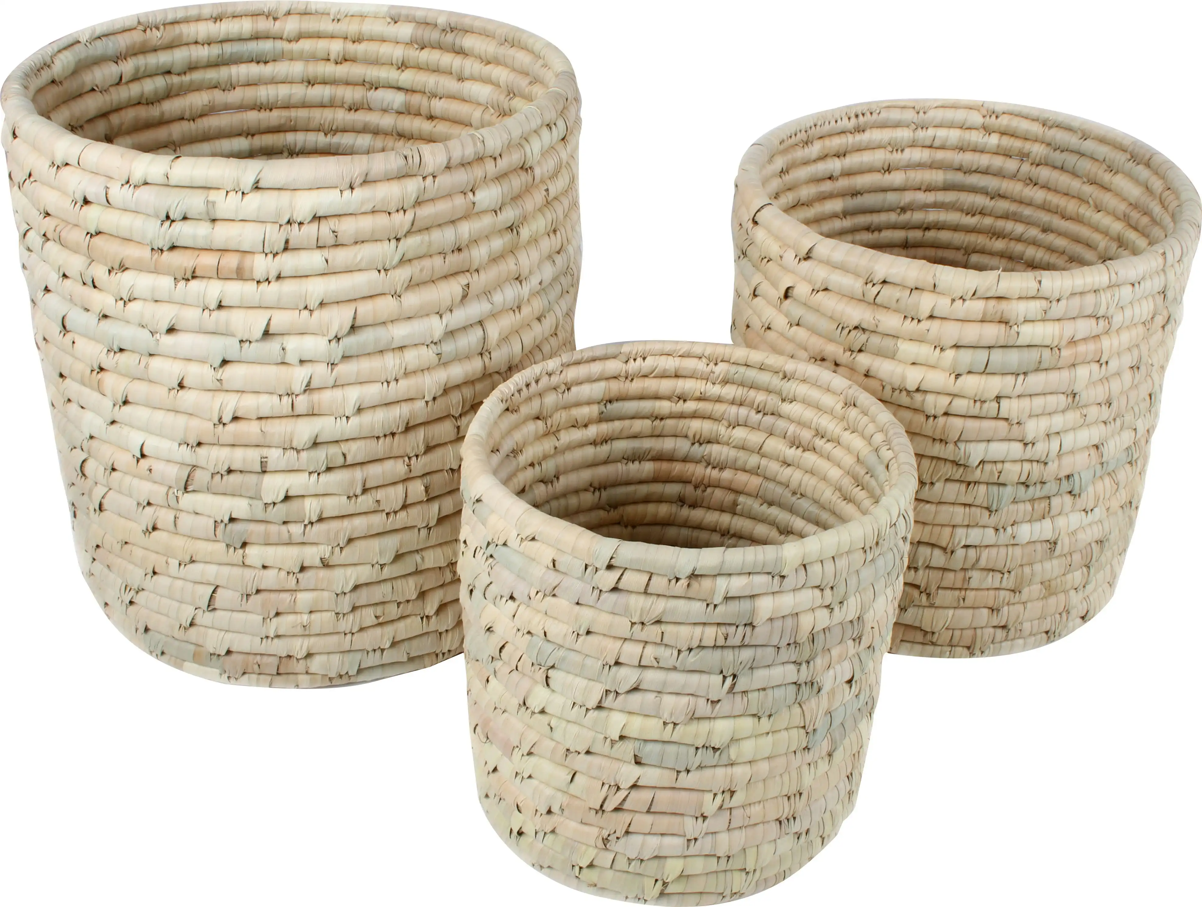 Ekka Seagrass And Date Leaf Round Baskets Set Of 3