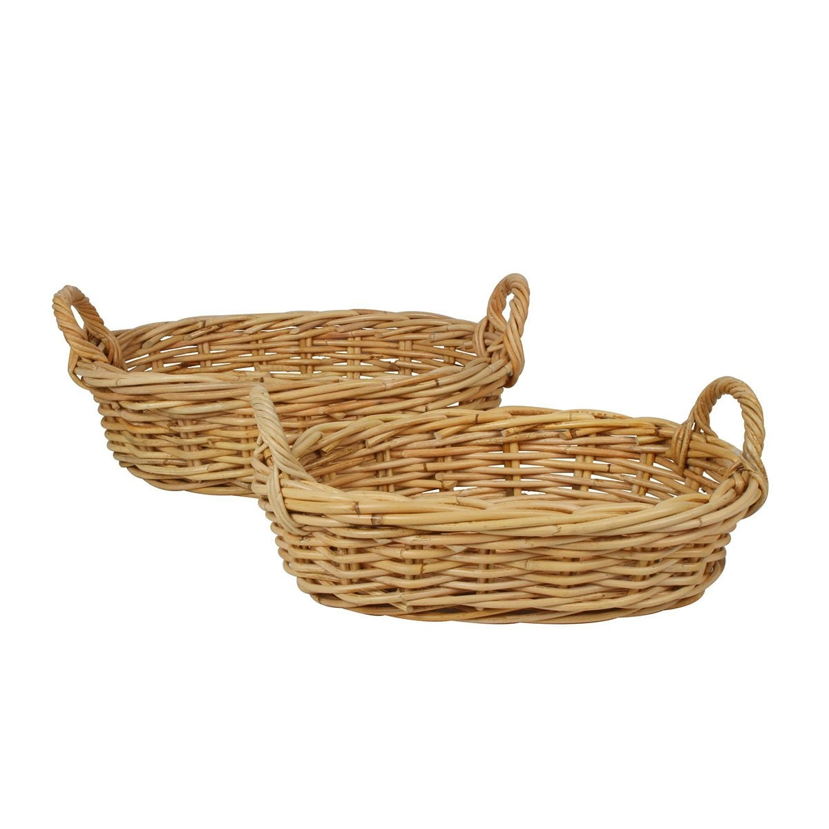 Chelle Natural Rattan Cane Oval Log storage Gift Basket set of 2 with Carry Handles