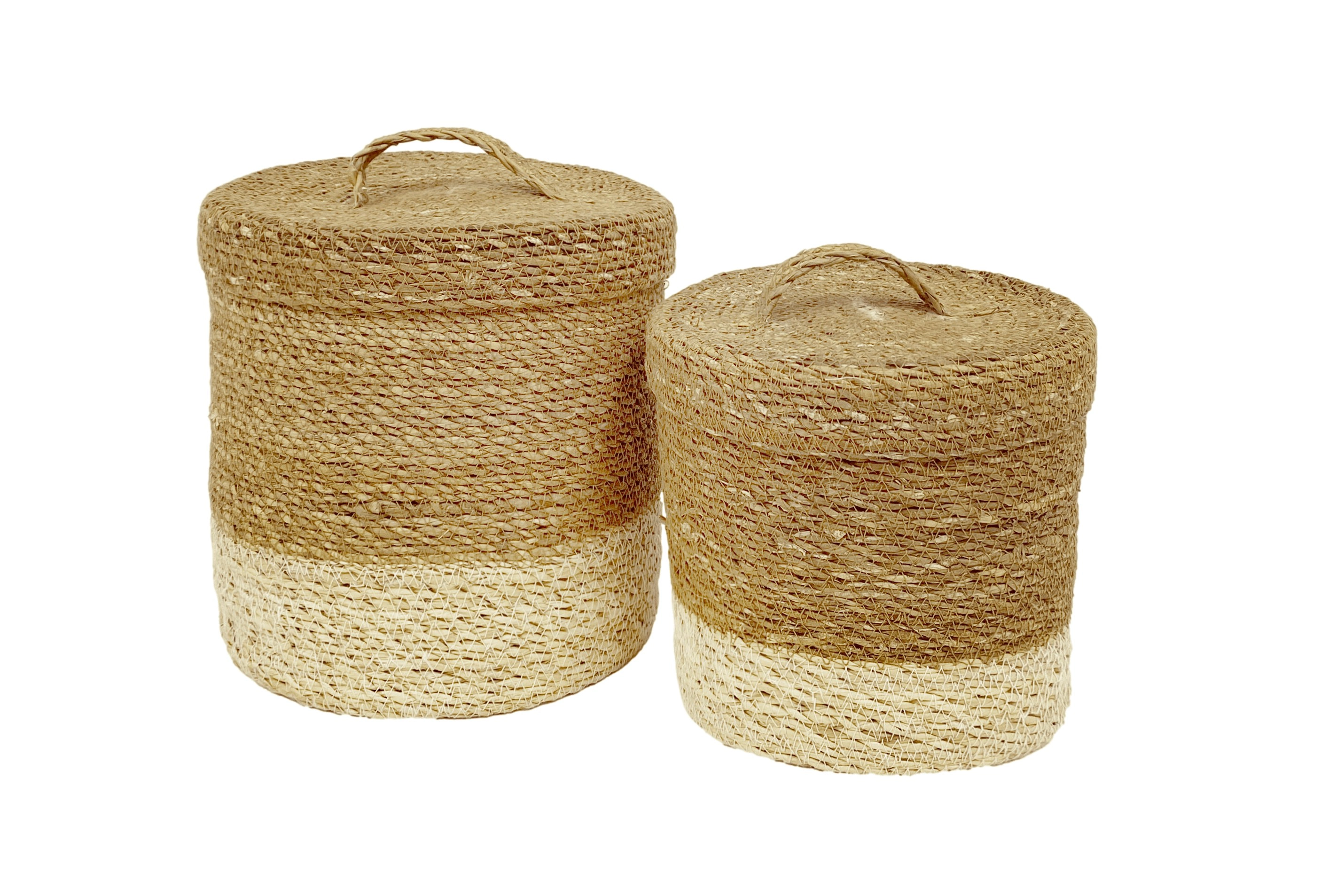 Amie Set Of 2 Round Two Tone Basket With Lid