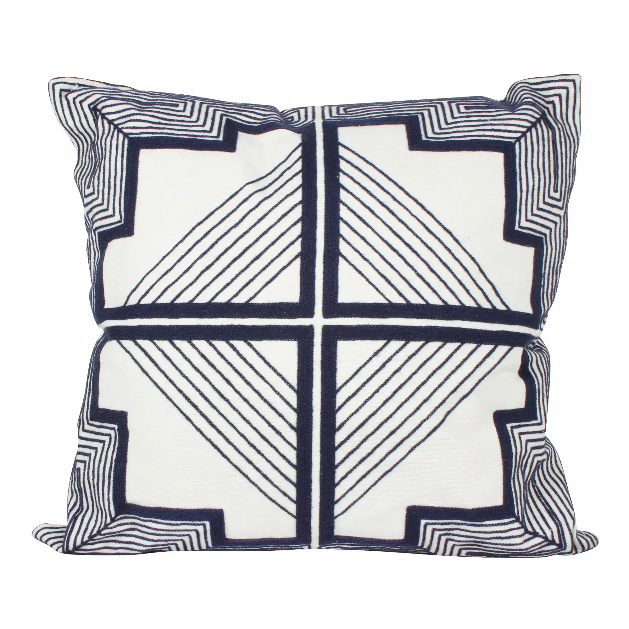 Navy & White Geo Embroided Cushion 43 x 43cm