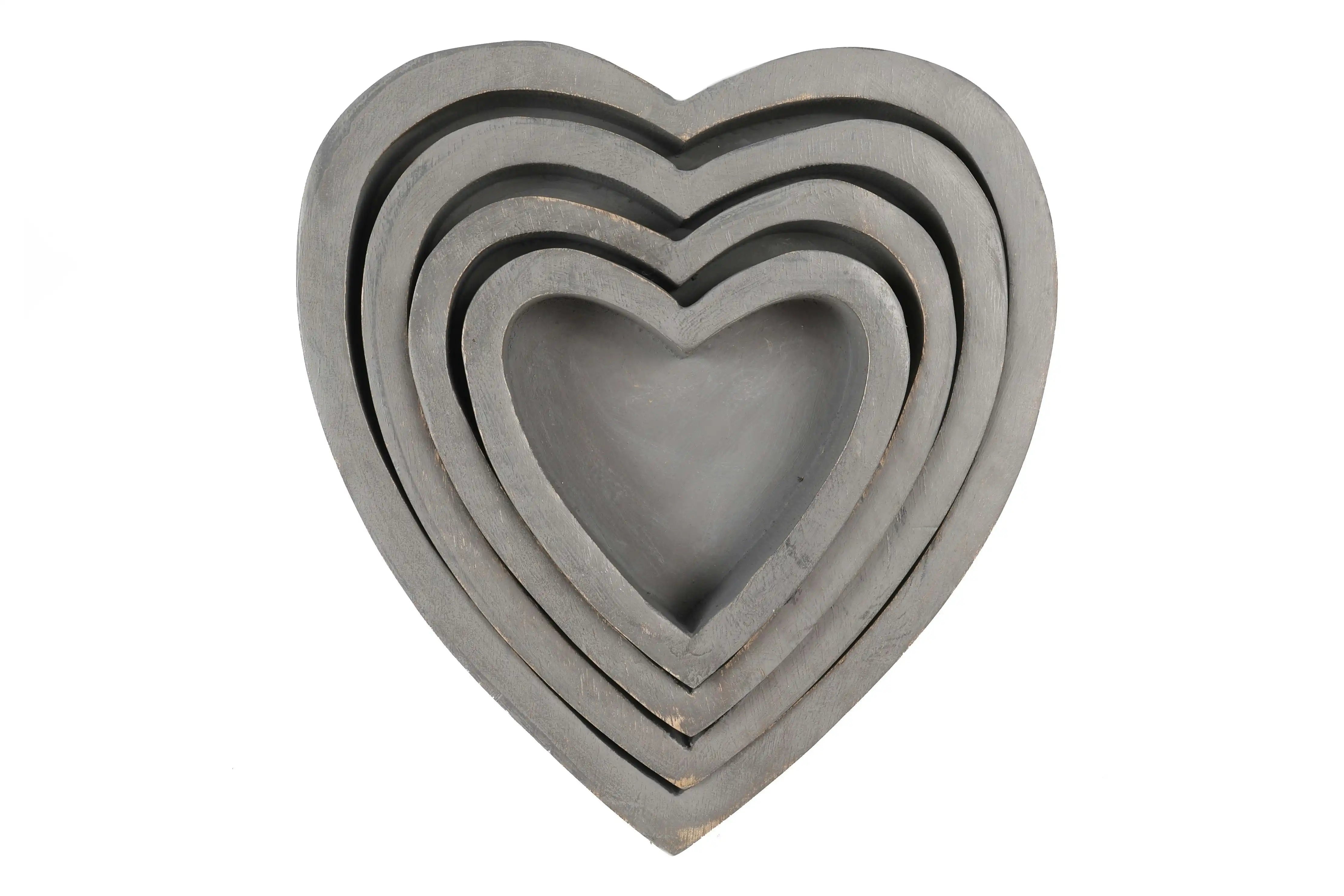 Harmony Mango Wood Set Of 4 Heart Box Grey