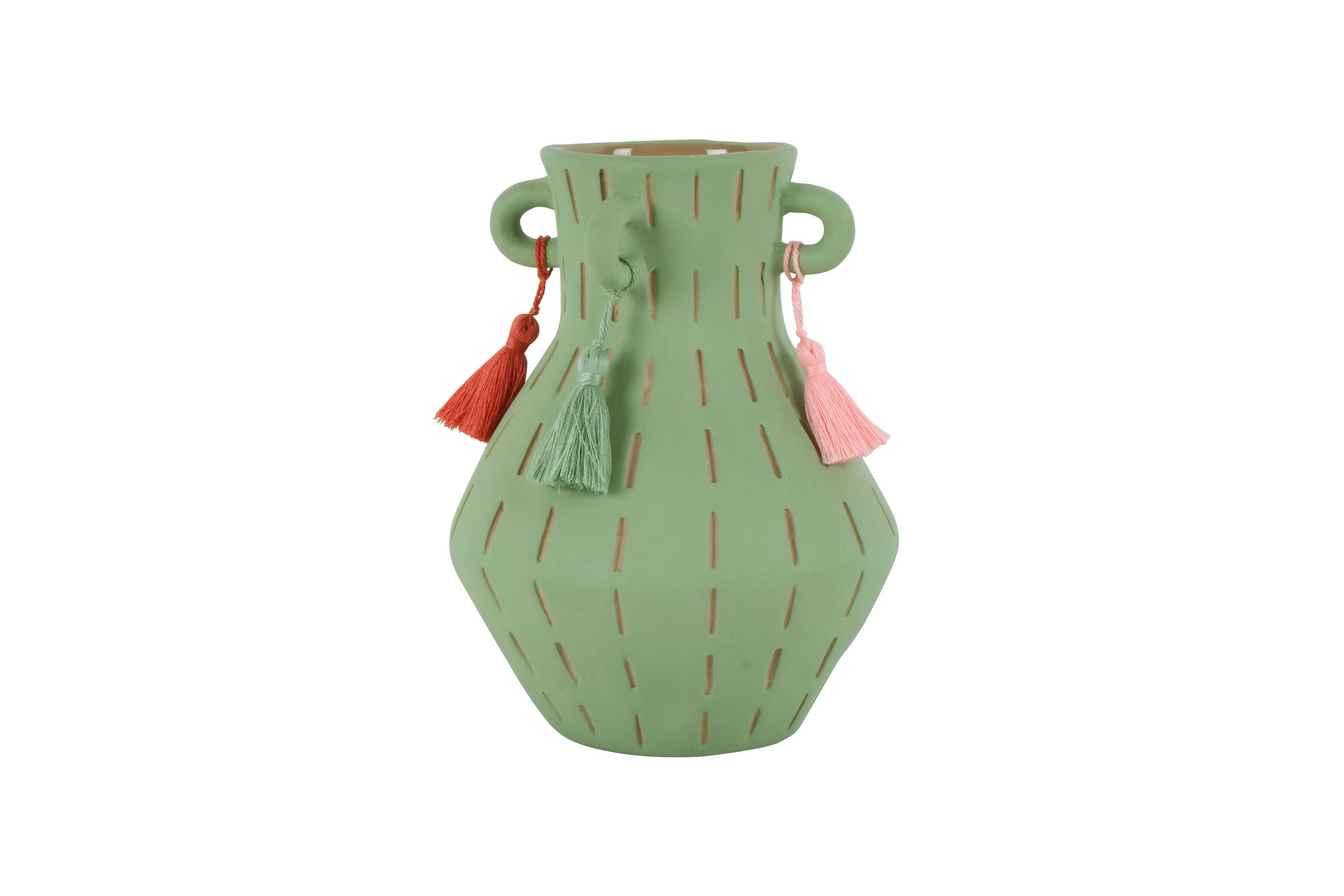 Boden Amphora Stone Vase With Tassel 18 x 14 x 14cm