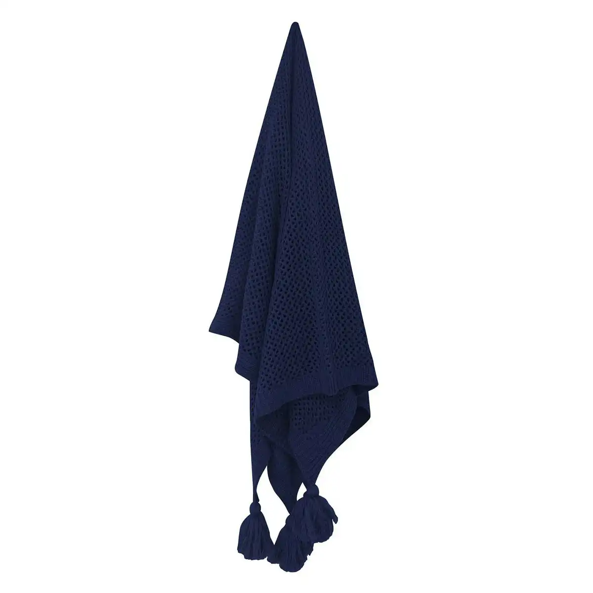 Hania Chunky Knit Throw With Tassels Navy