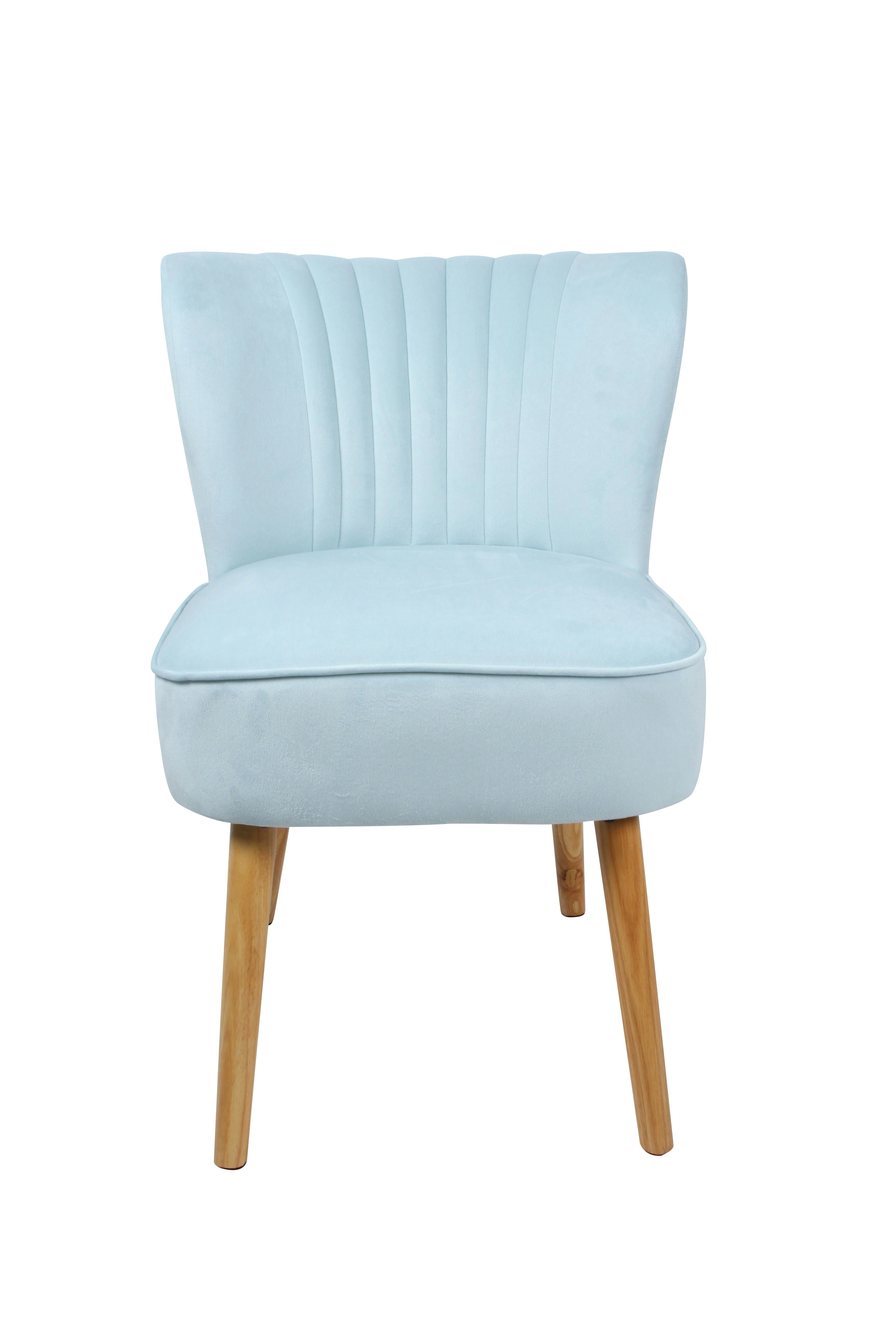 Sky Blue Velvet & Wood Accent Chair