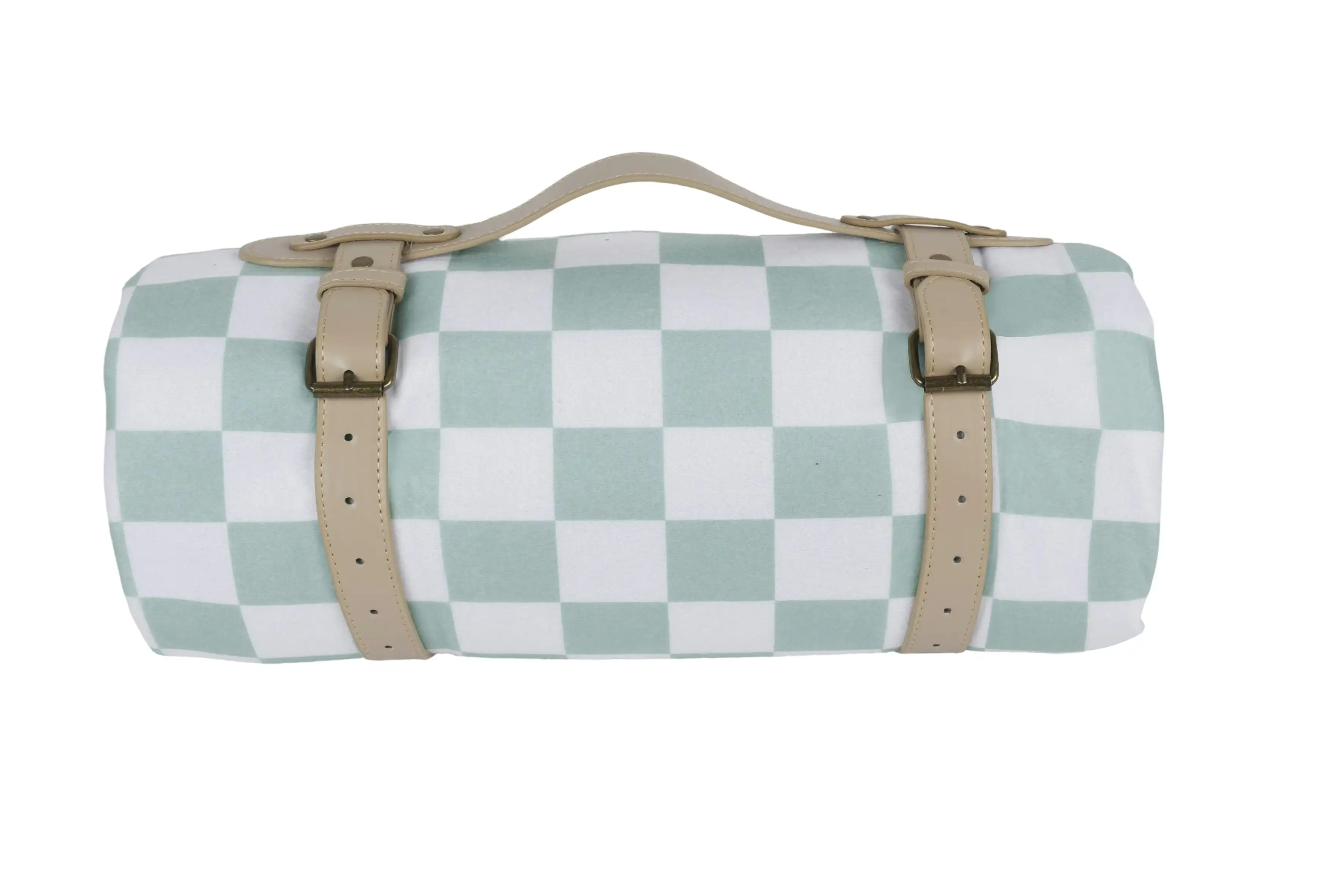 Family Picnic Blanket With Carry Strap 200 x 150cm - Sage Check