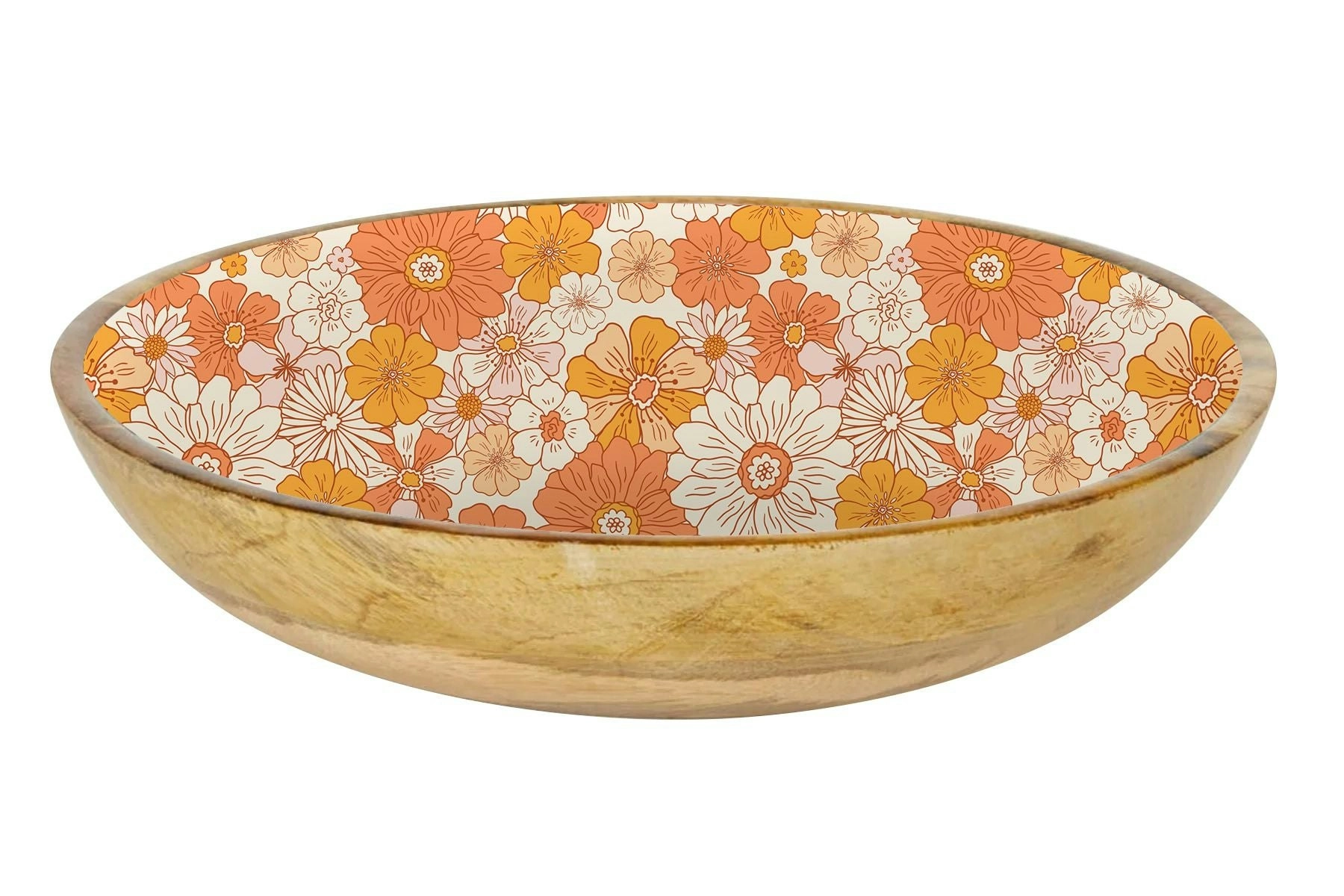 Salad Bowl Mango Wood - Hippie Daisies 32cm