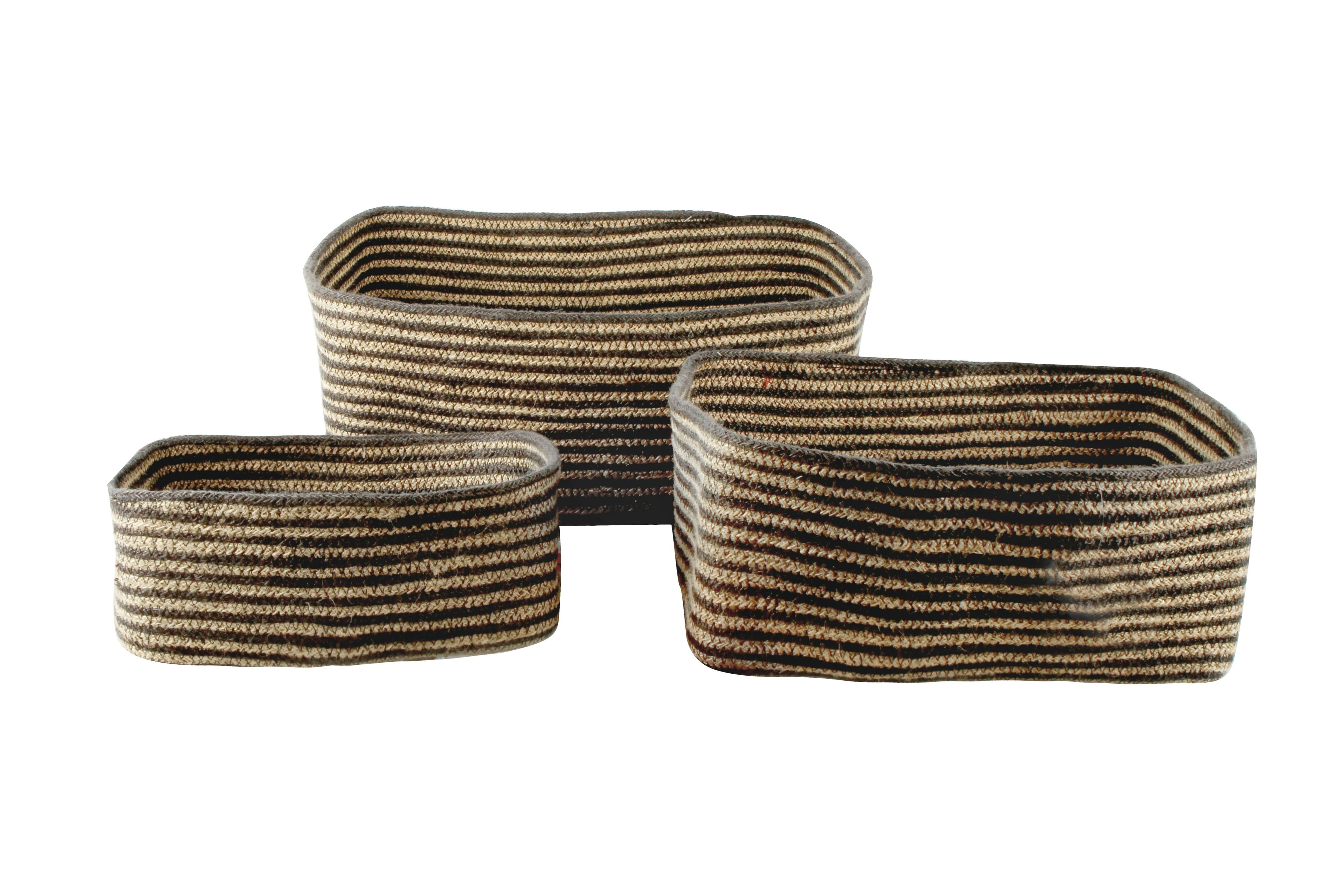 Mabella Stripe Jute Rectangle Laundry Baskets Set Of 3